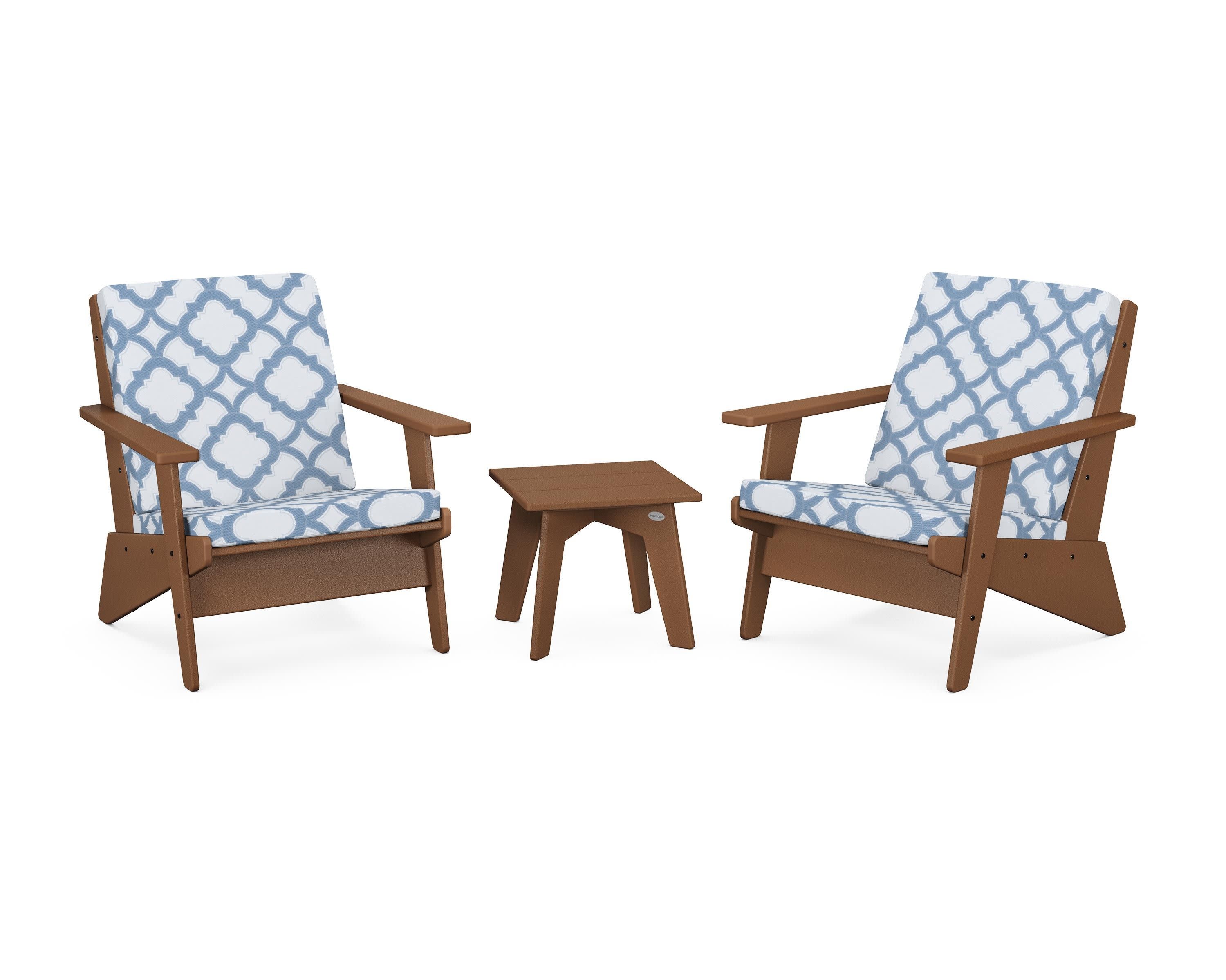 Riviera Modern Lounge 3-Piece Set in Teak / Trellis Sky Blue
