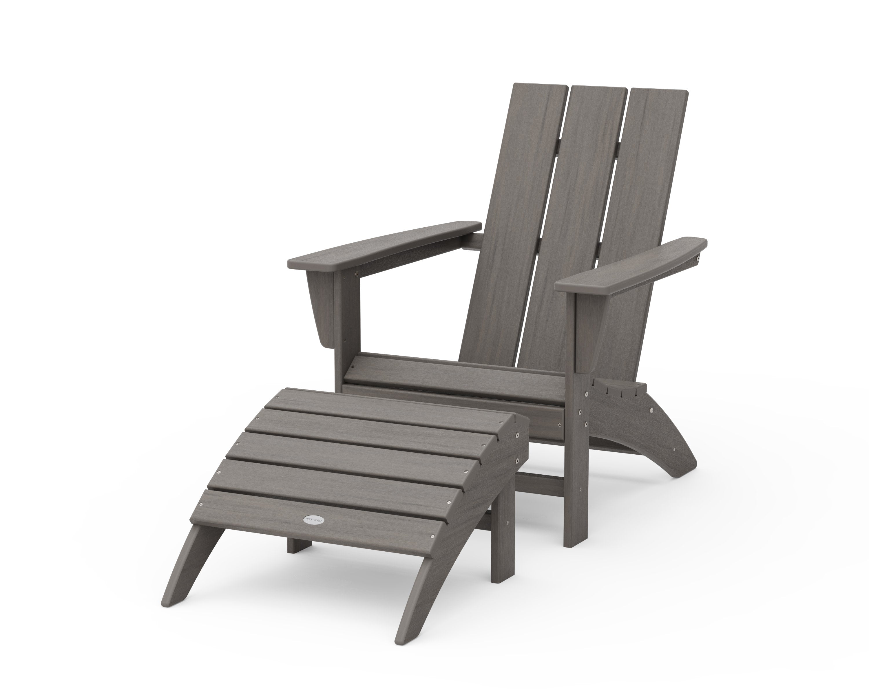 Modern Adirondack Chair 2-Piece Set with Ottoman in Driftwood