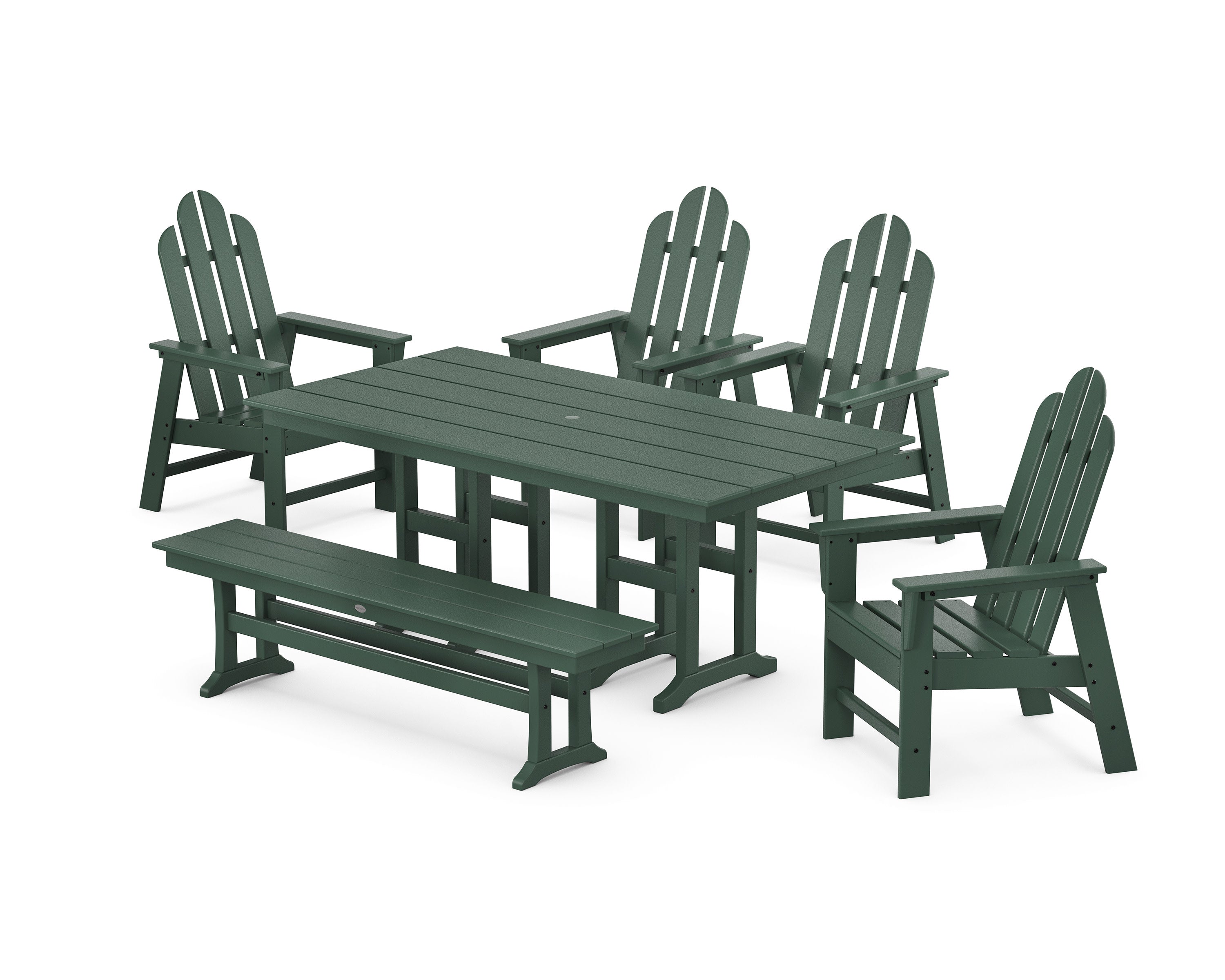 Long Island 6-Piece Farmhouse Dining Set with Bench in Green