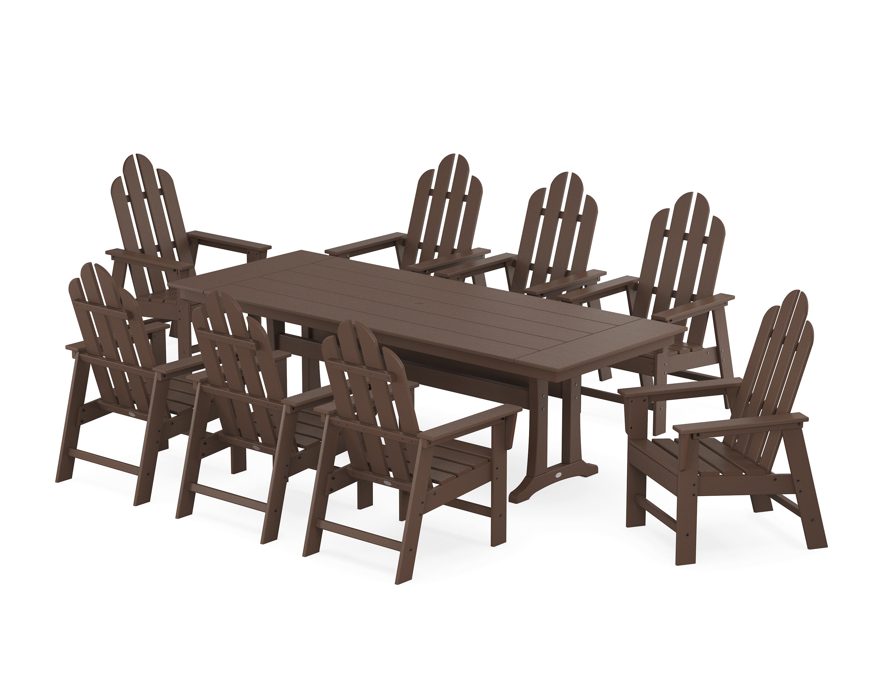 Long Island 9-Piece Farmhouse Dining Set with Trestle Legs in Mahogany