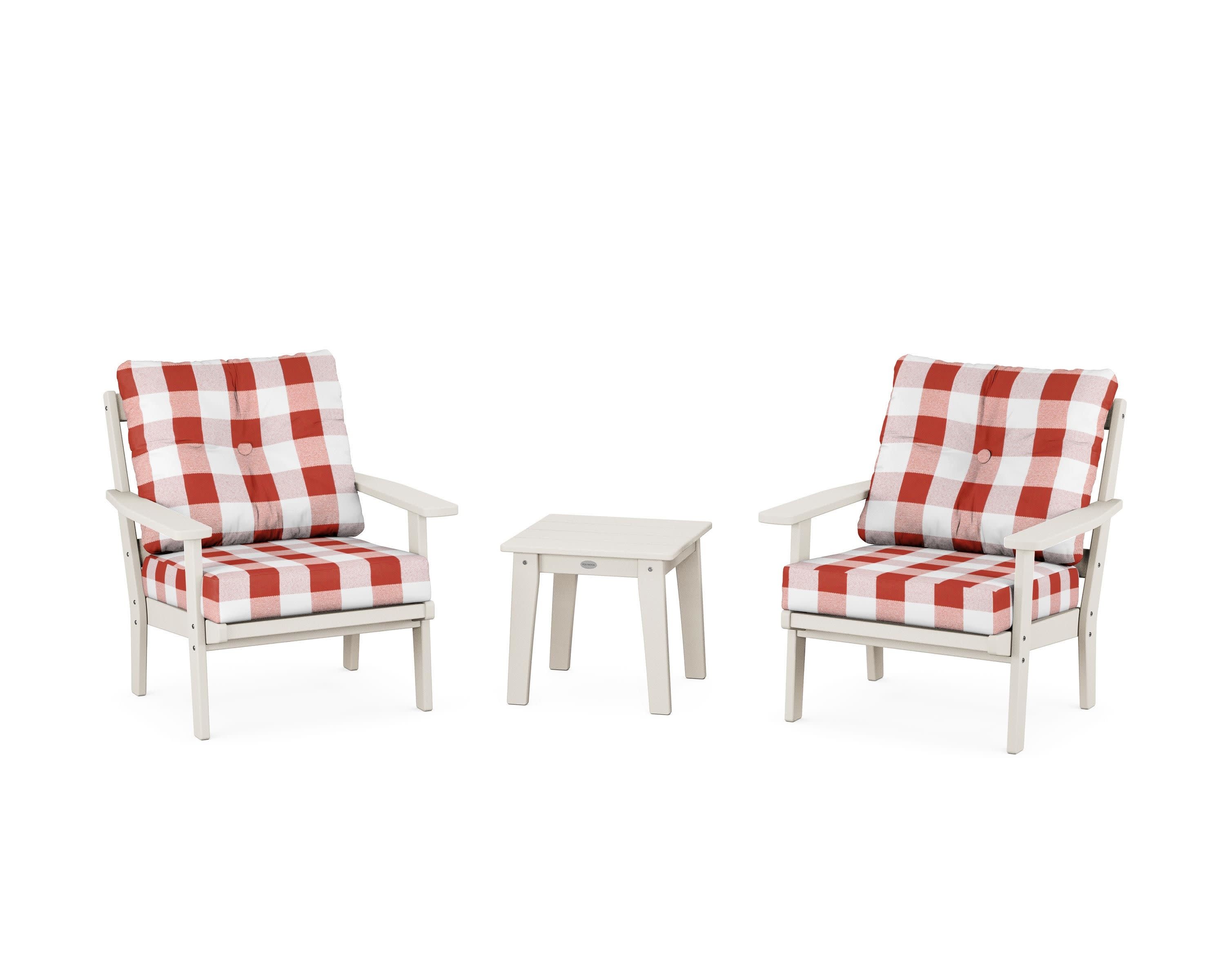 Prairie 3-Piece Deep Seating Set in Sand / Buffalo Plaid Crimson