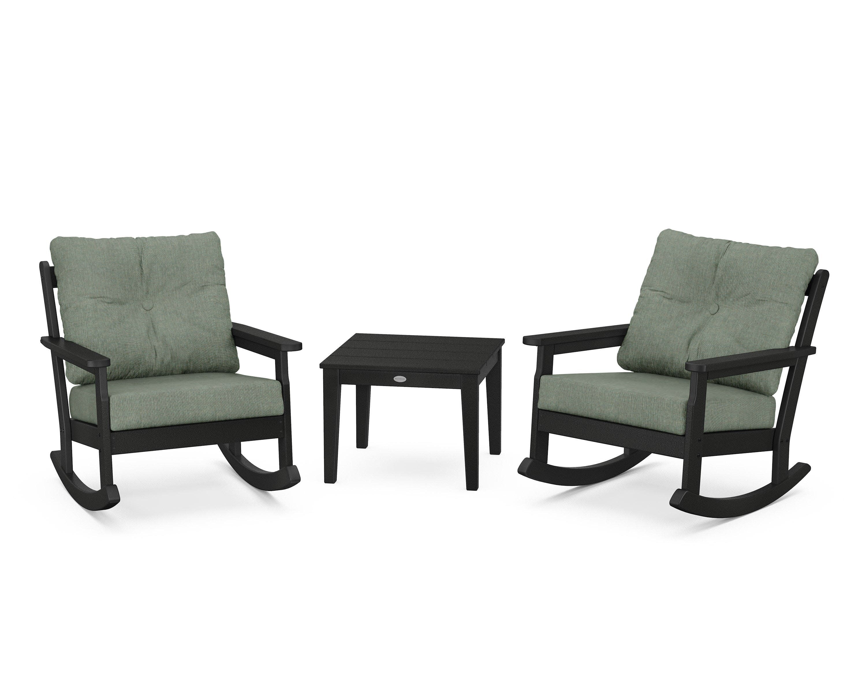 Vineyard 3-Piece Deep Seating Rocker Set in Black / Cast Sage