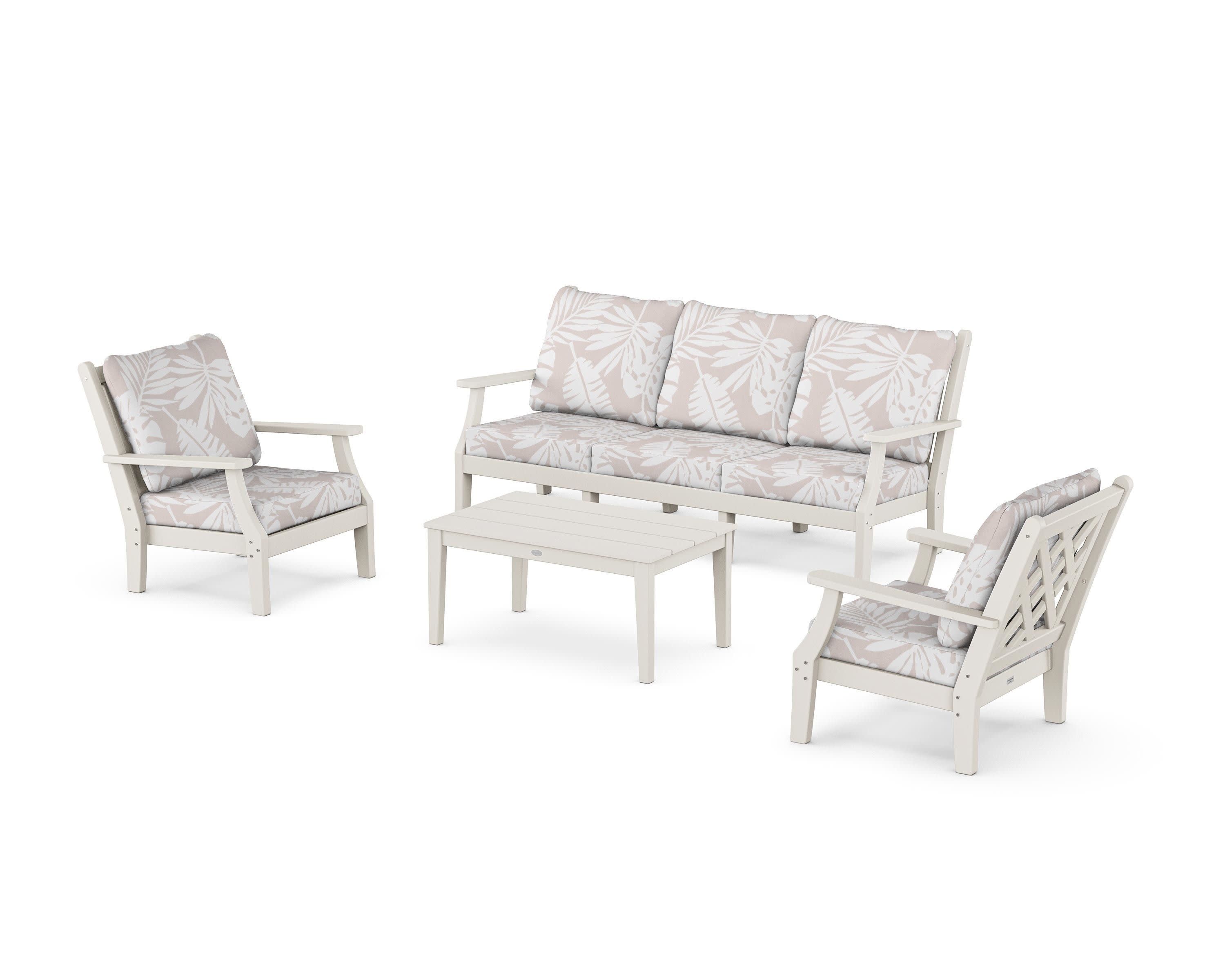 Wovendale 4-Piece Deep Seating Set with Sofa in Sand / Leaf Dune Burlap