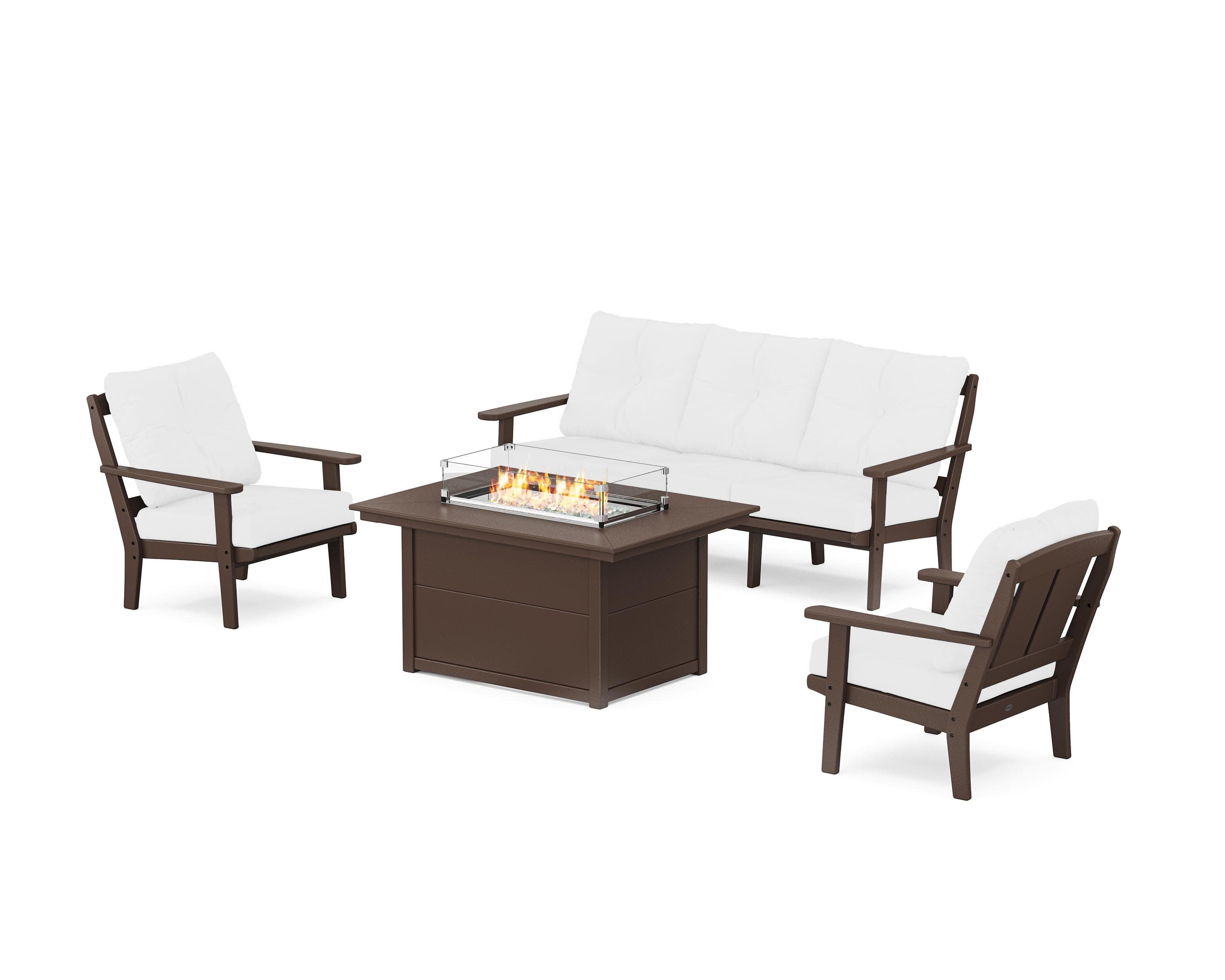 Mission Deep Seating Fire Pit Table Set in Mahogany / Natural