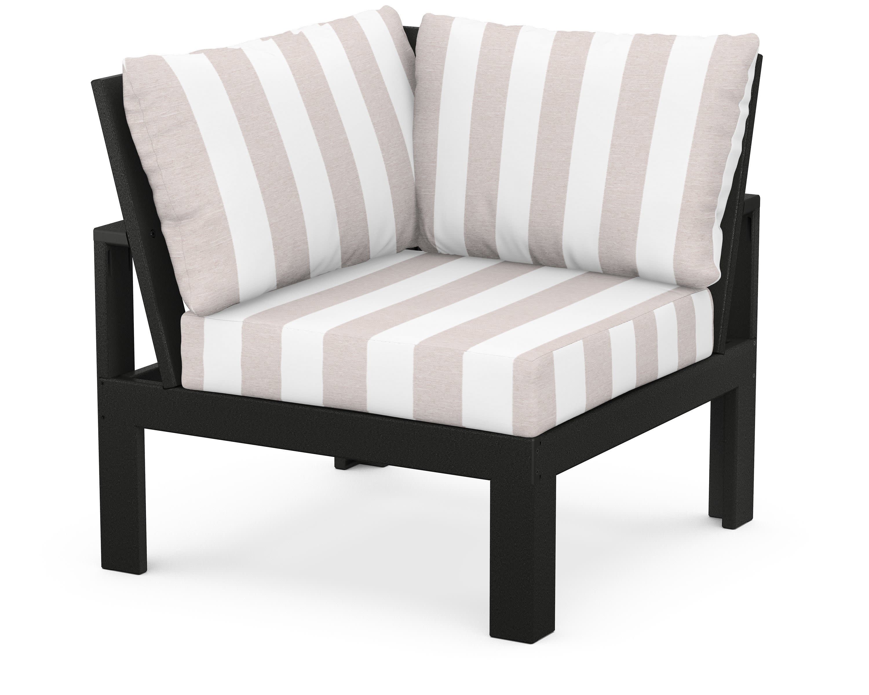 Modular Corner Chair in Black / Cabana Stripe Dune Burlap