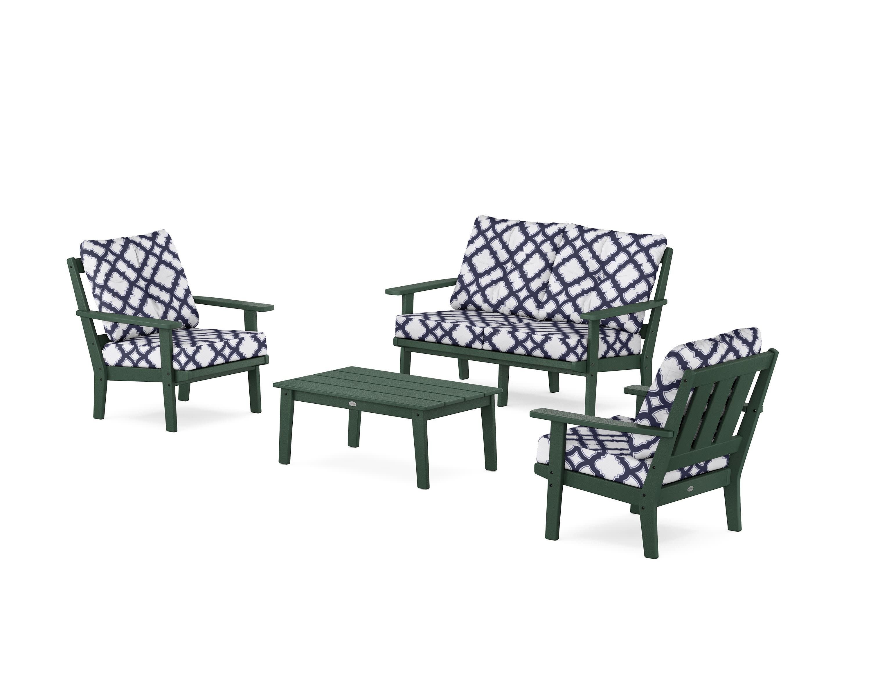 Oxford 4-Piece Deep Seating Set with Loveseat in Green / Trellis Navy