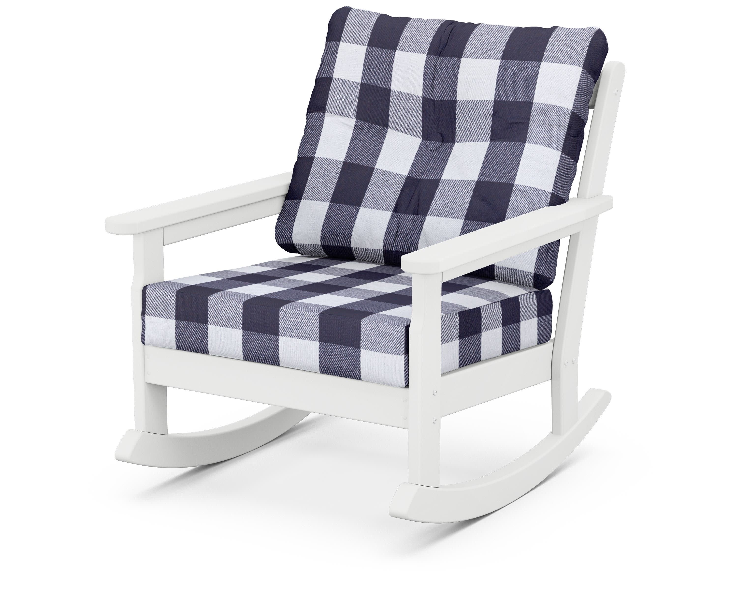 Vineyard Deep Seating Rocking Chair in White / Buffalo Plaid Navy