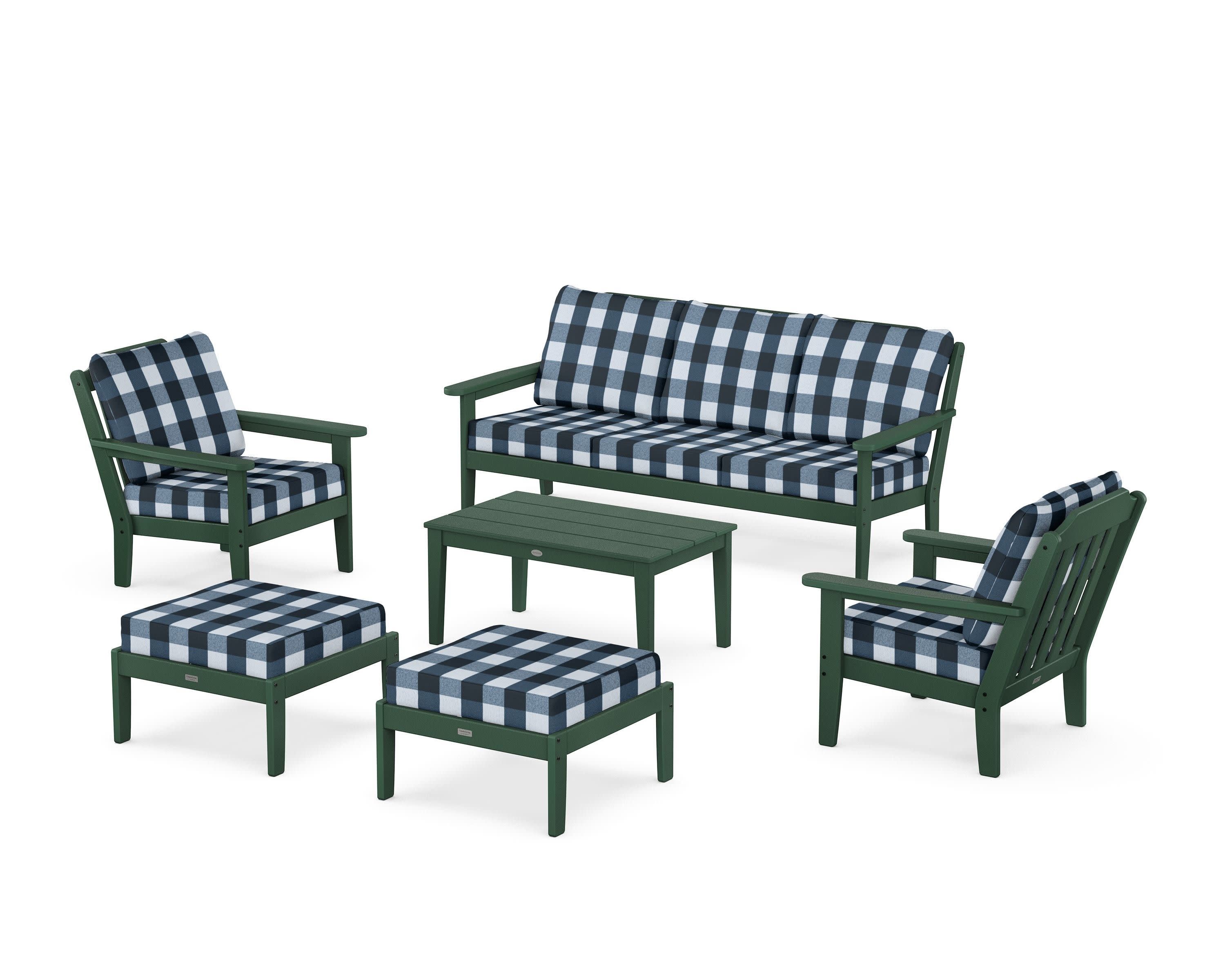 Cottage 6-Piece Lounge Sofa Set in Green / Buffalo Plaid Marine Indigo