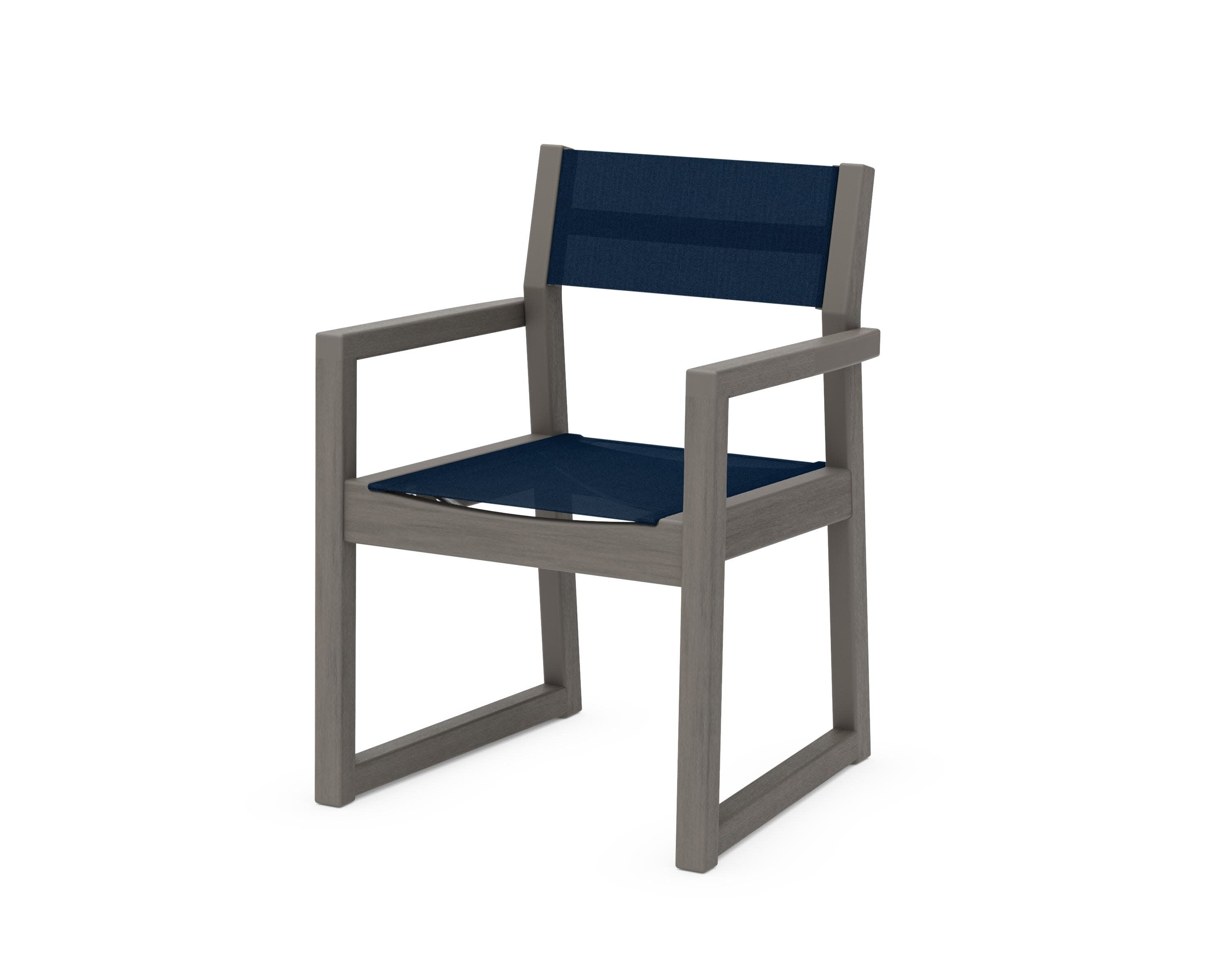 EDGE Sling Dining Arm Chair in Driftwood / Navy Blue Sling