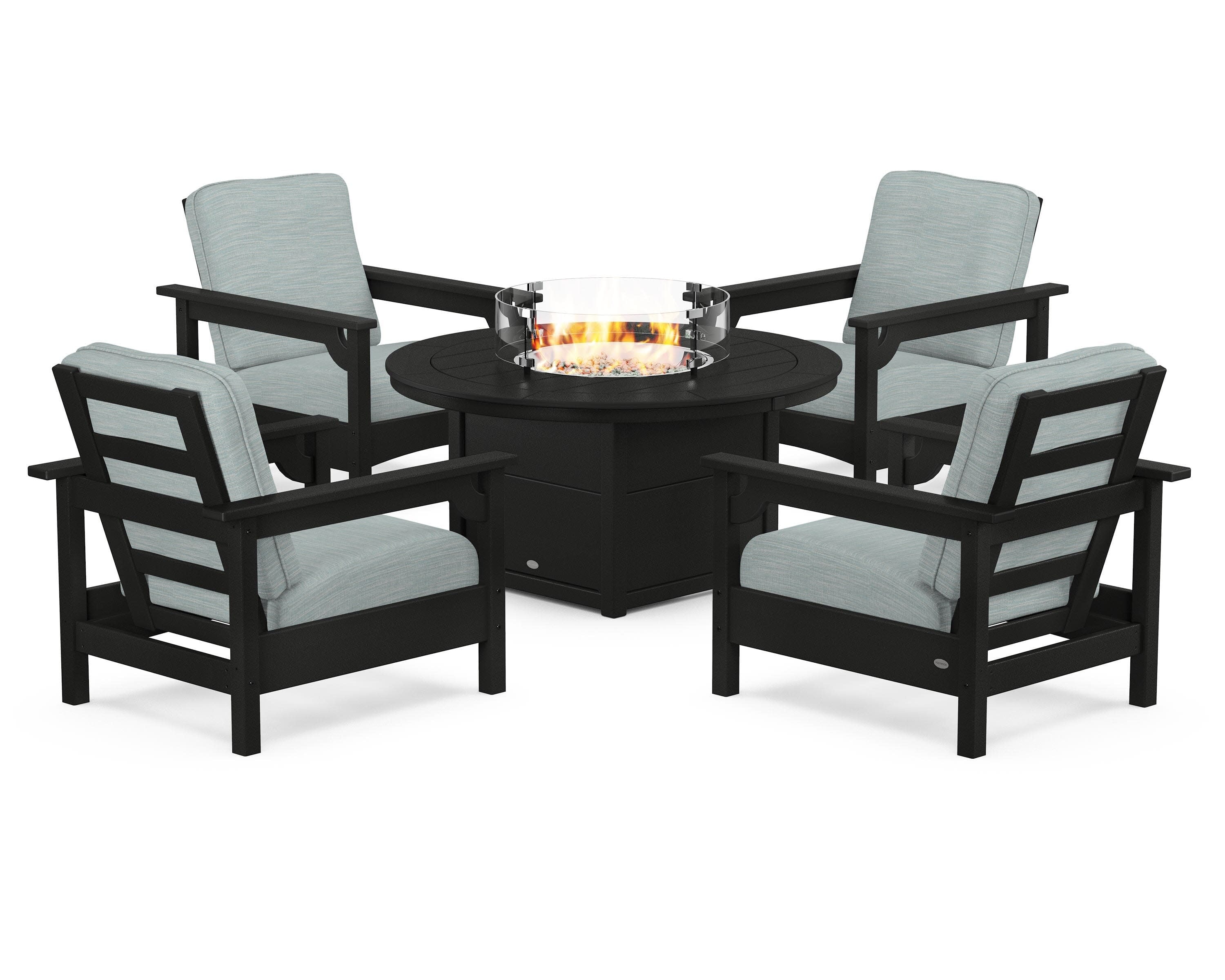Club 5-Piece Conversation Set with Fire Pit Table in Black / Soothe Mist