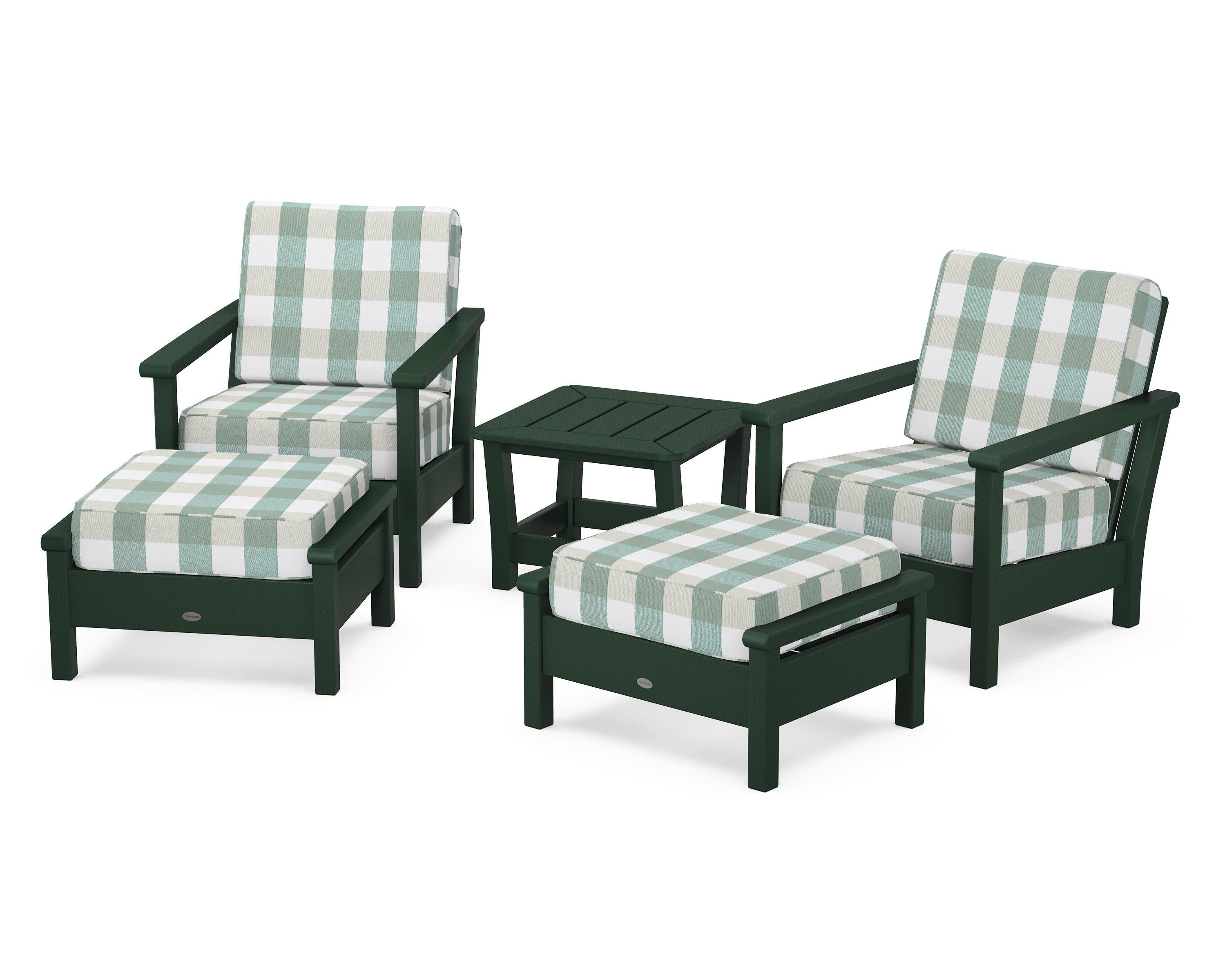 Harbour 5-Piece Deep Seating Chair Set in Green / Buffalo Plaid Glacier Spa