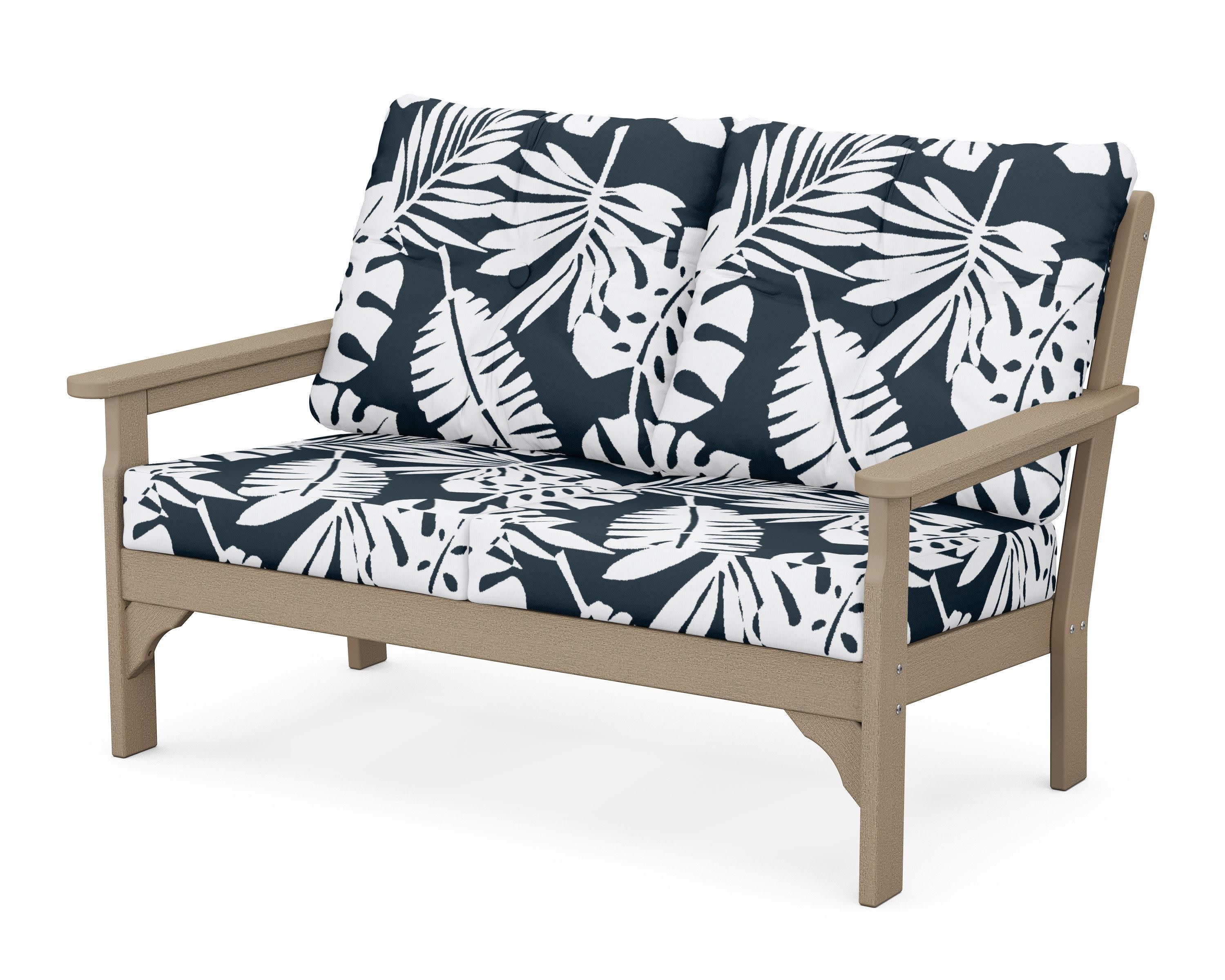 Vineyard Deep Seating Loveseat in Vintage Sahara / Leaf Marine Indigo