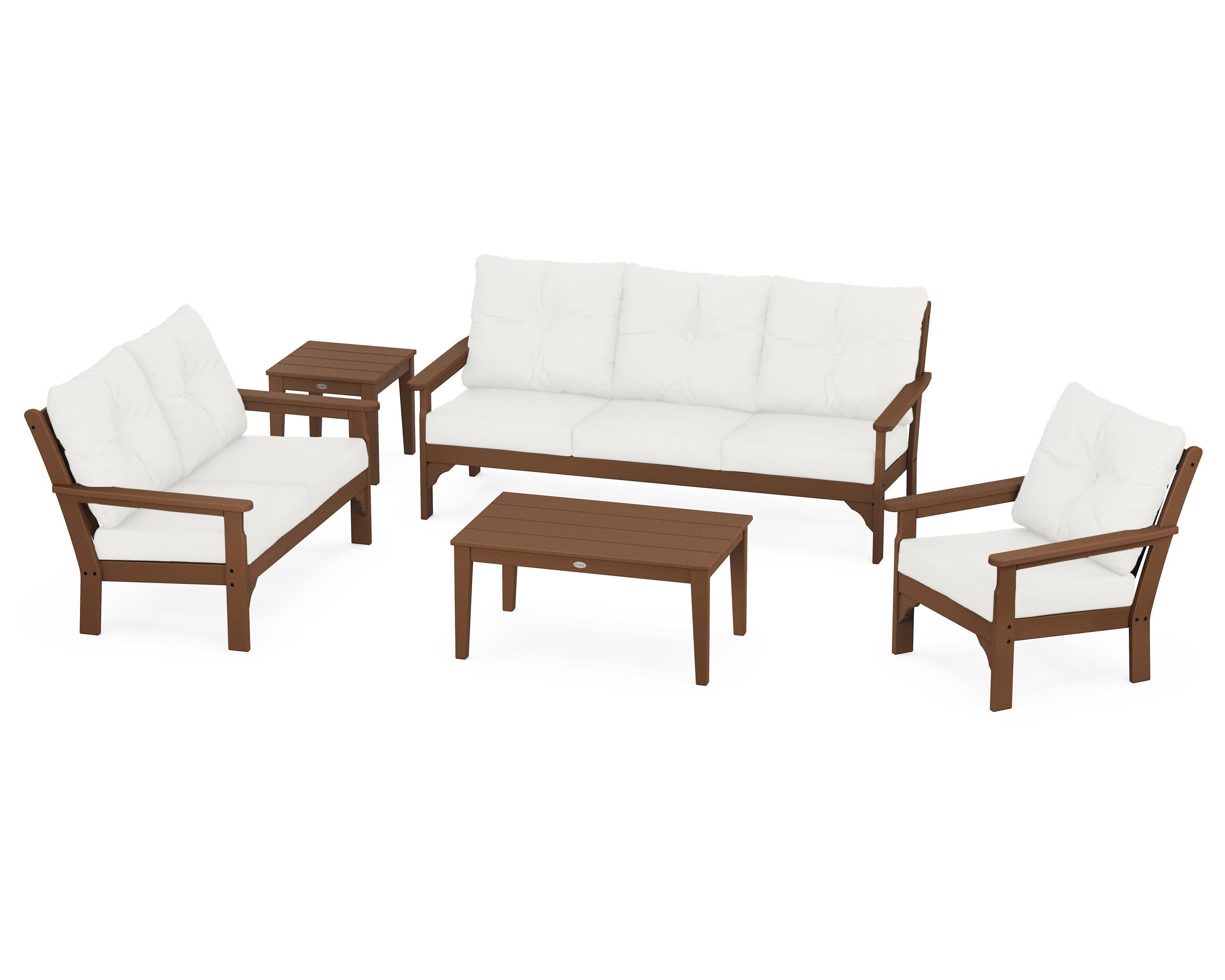 Vineyard 5 Piece Deep Seating Set in Teak / Natural Linen