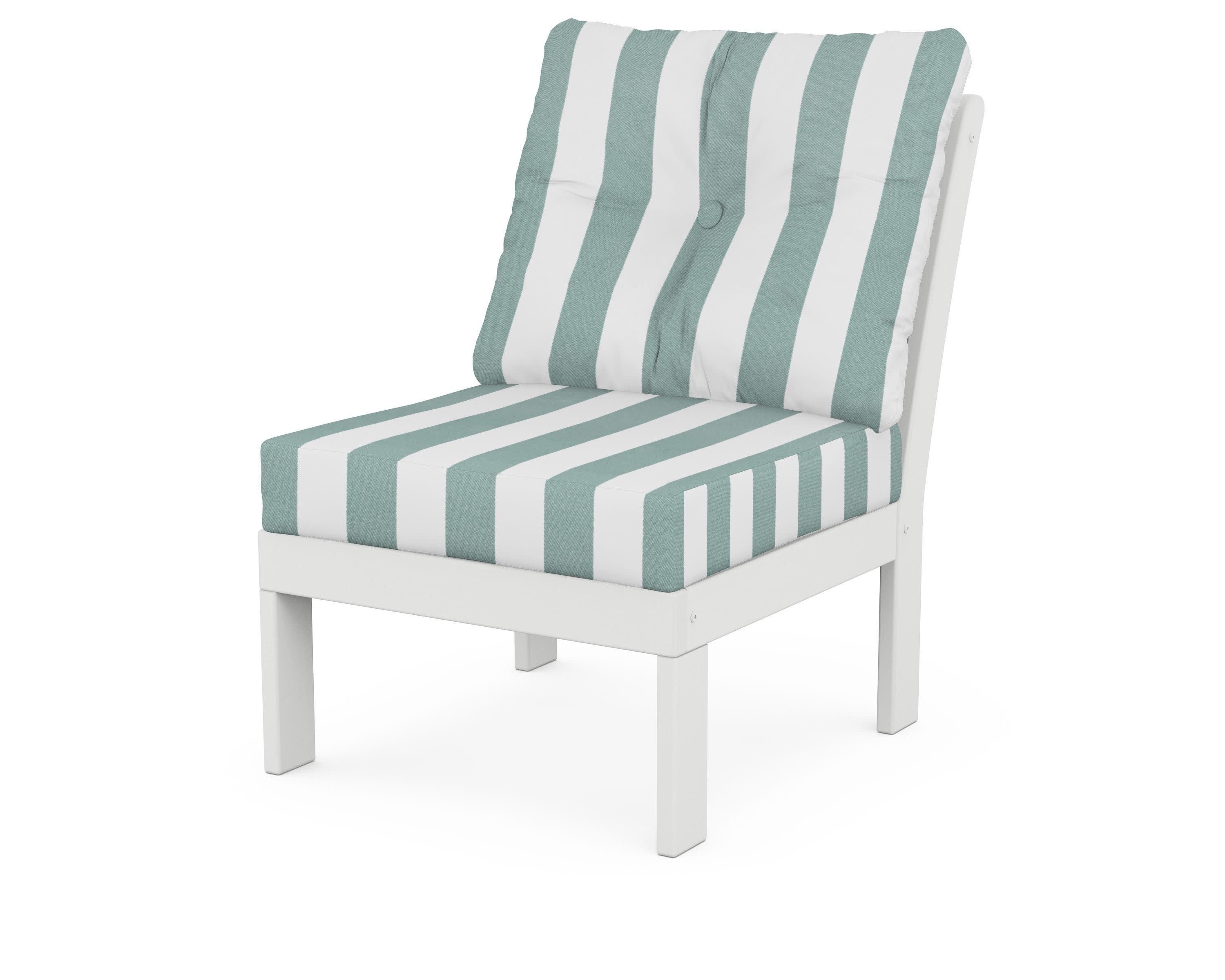 Vineyard Modular Armless Chair in White / Cabana Stripe Glacier Spa