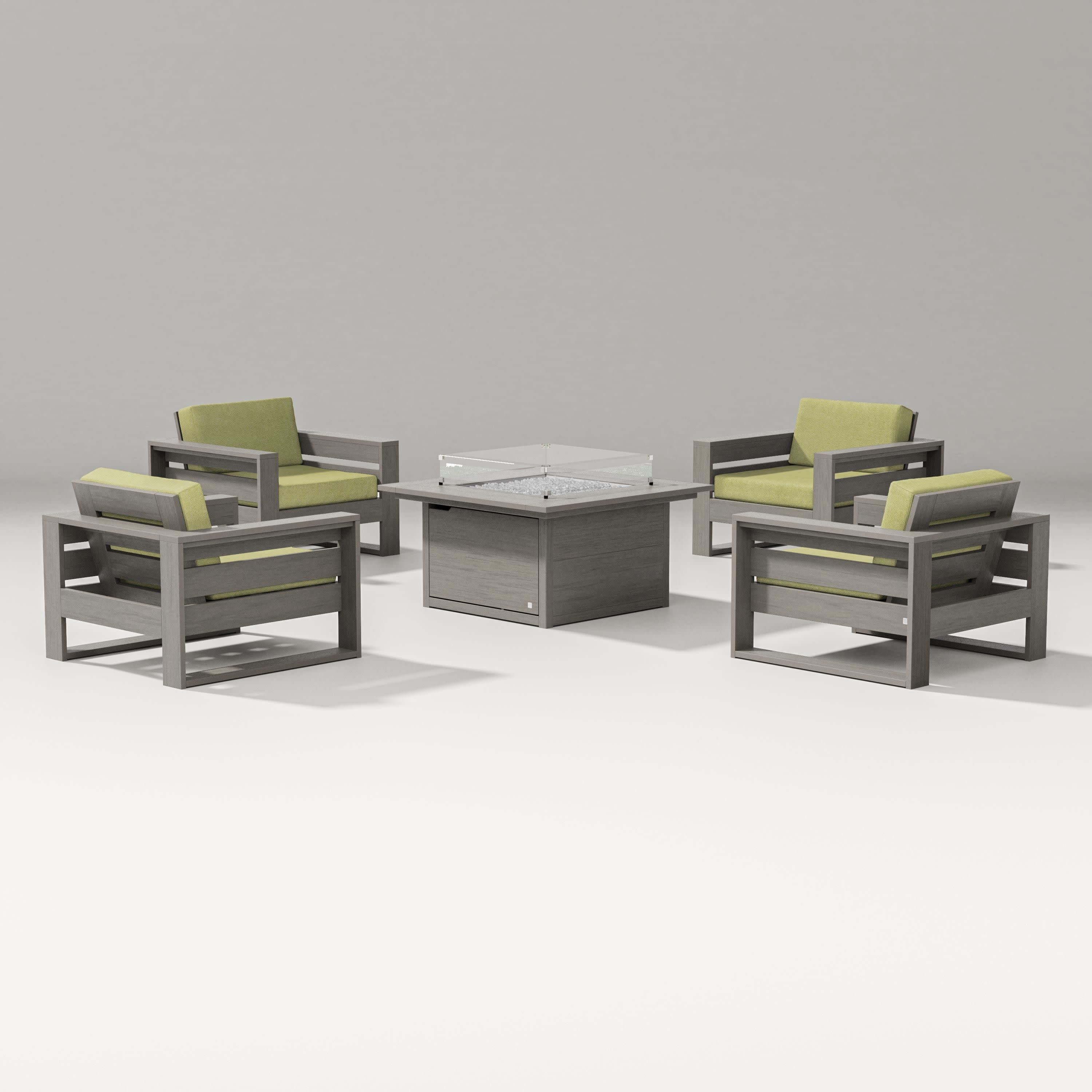 Latitude 5-Piece Lounge Fire Table Set in Driftwood / Chartreuse Boucle