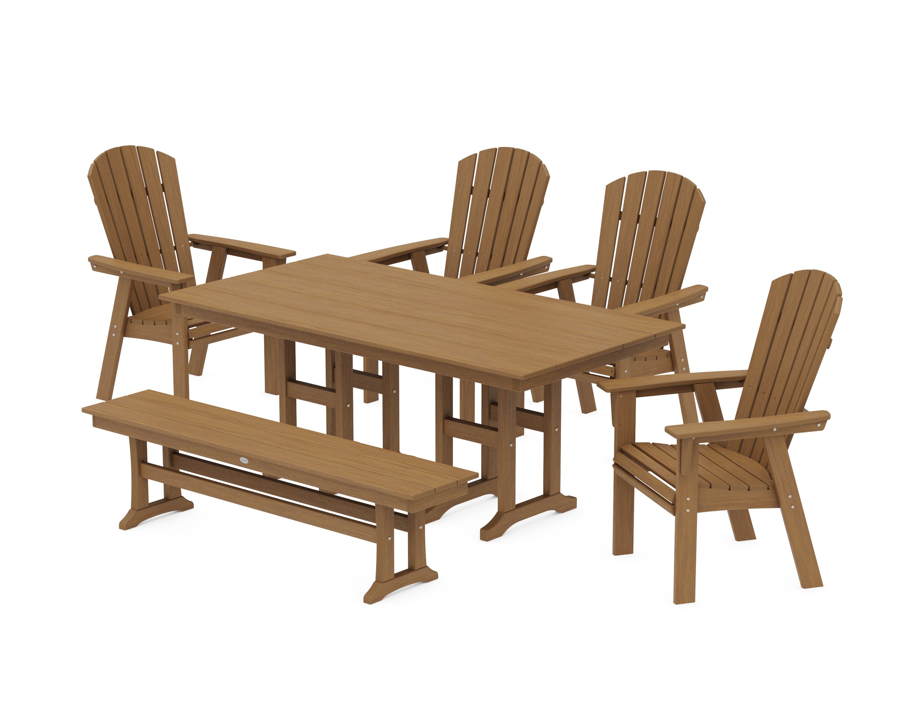 Nautical Curveback Adirondack 6-Piece Farmhouse Dining Set with Bench in Natural