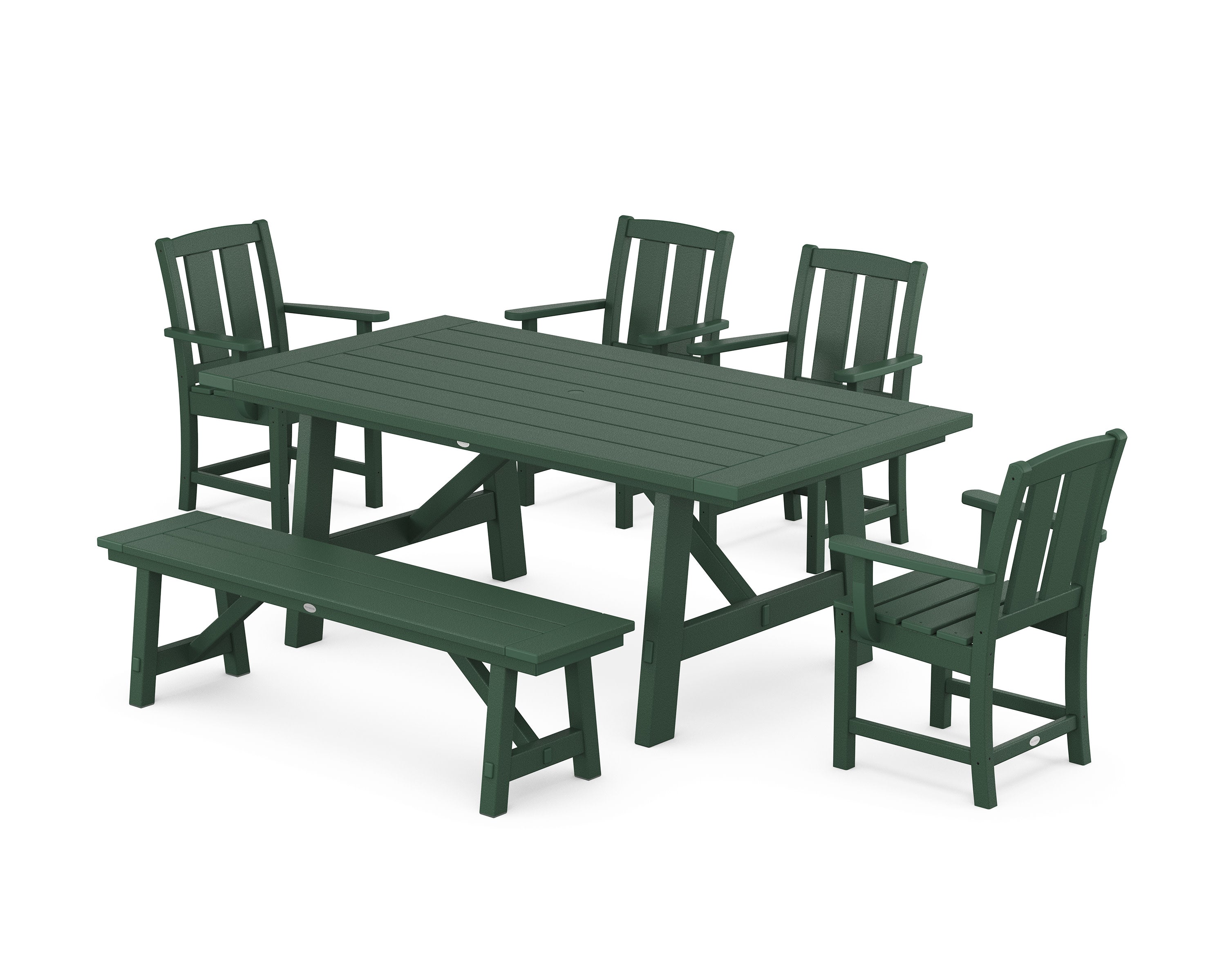 Mission 6-Piece Rustic Farmhouse Dining Set with Bench in Green
