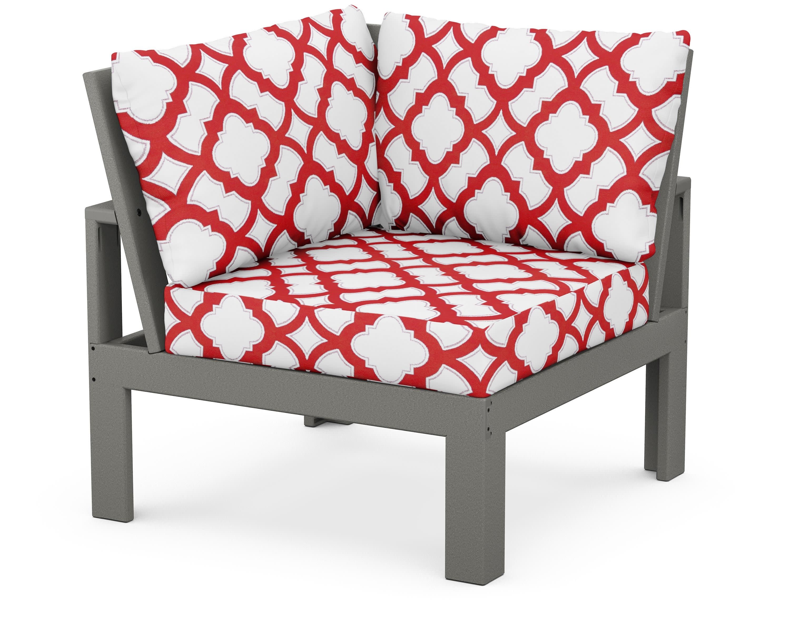 Modular Corner Chair in Slate Grey / Trellis Crimson