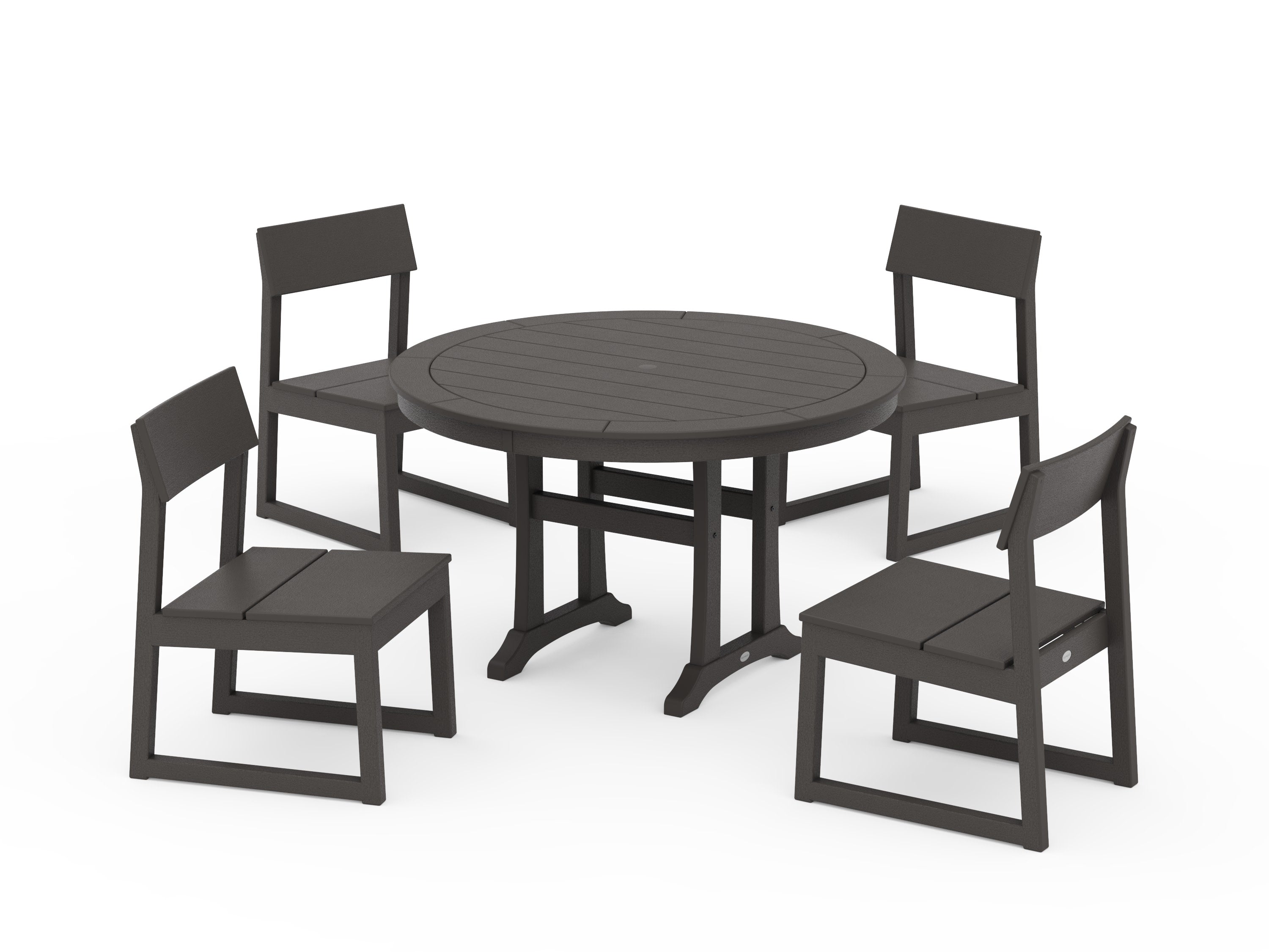 EDGE Side Chair 5-Piece Round Dining Set With Trestle Legs in Vintage Coffee