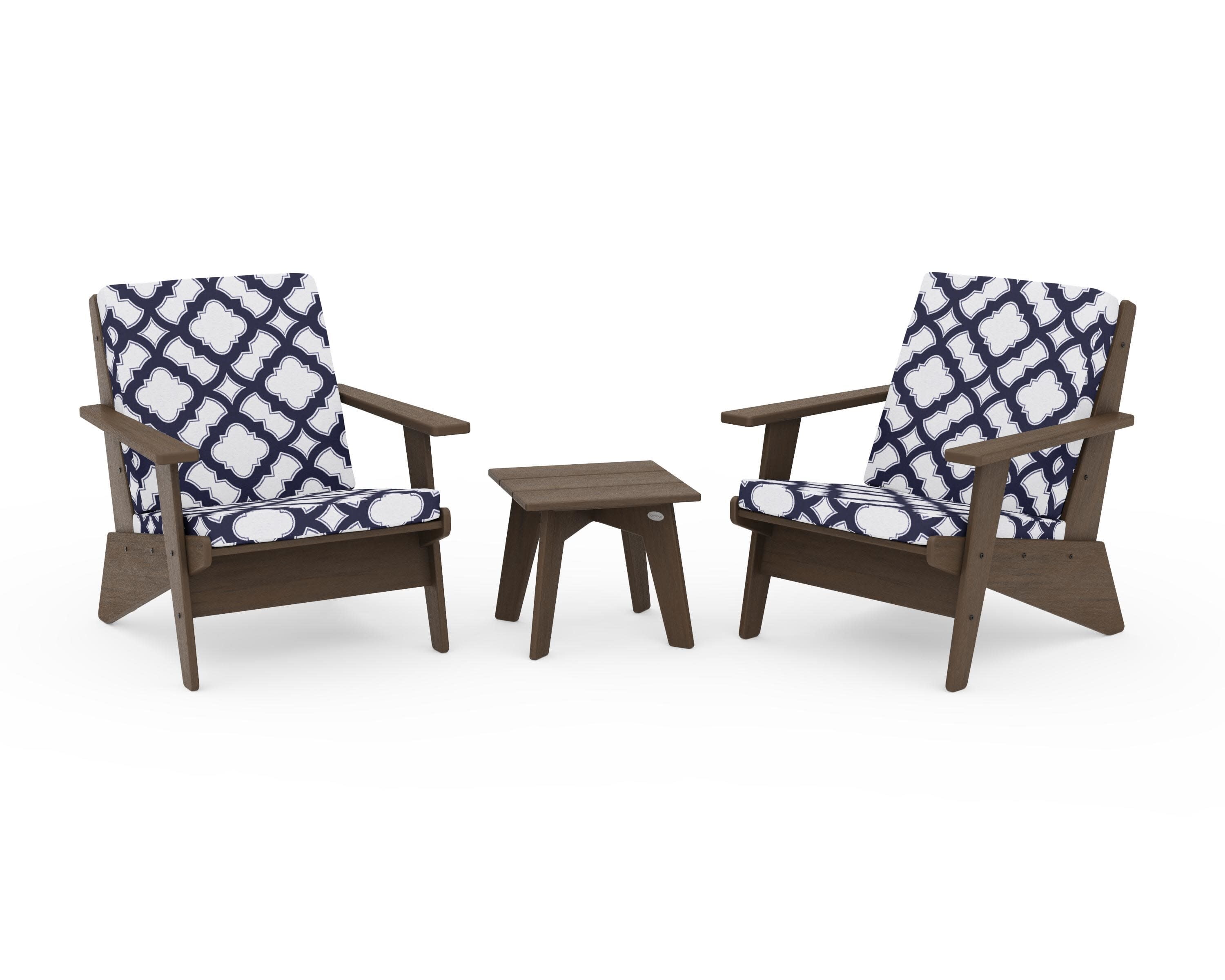 Riviera Modern Lounge 3-Piece Set in Kona / Trellis Navy