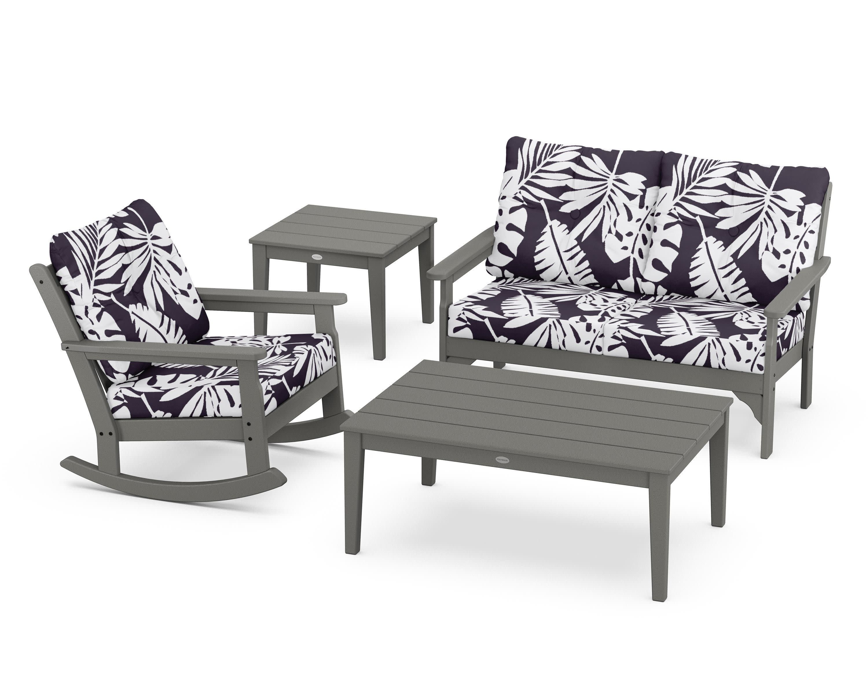 Vineyard 4-Piece Deep Seating Rocker Set in Slate Grey / Leaf Navy