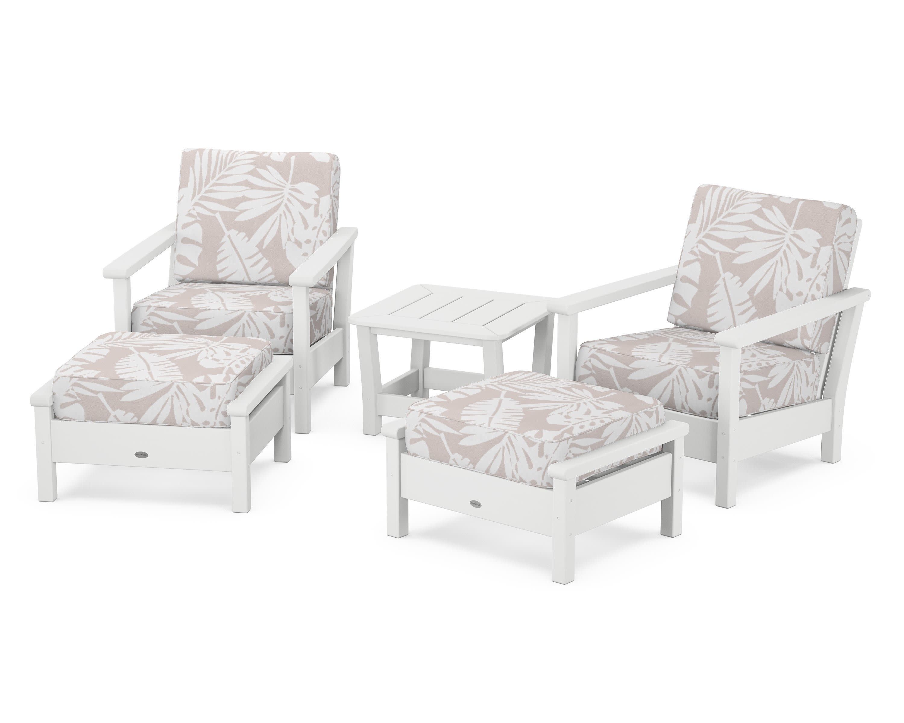 Harbour 5-Piece Deep Seating Chair Set in White / Leaf Dune Burlap