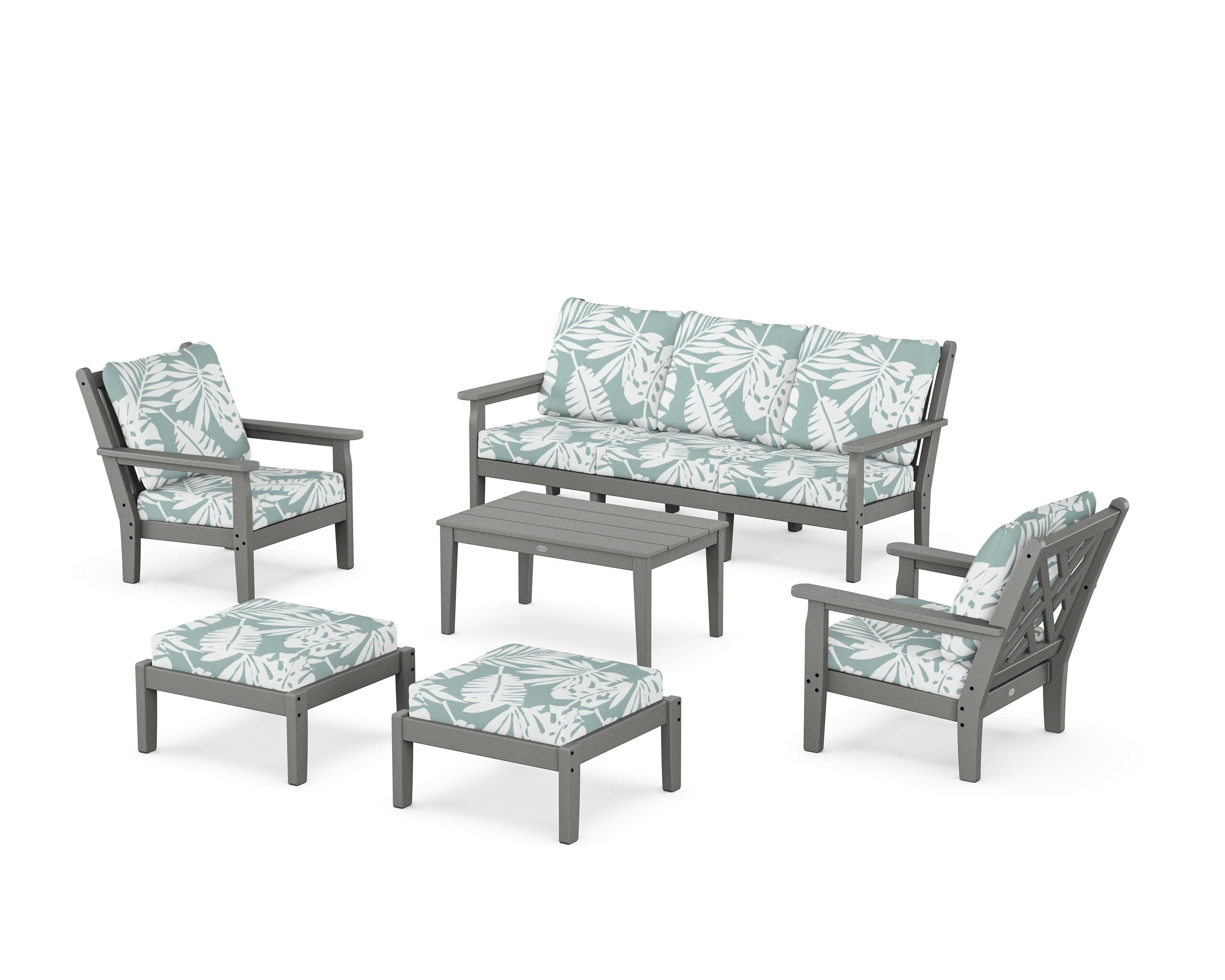 Chippendale 6-Piece Lounge Sofa Set in Slate Grey / Leaf Glacier Spa