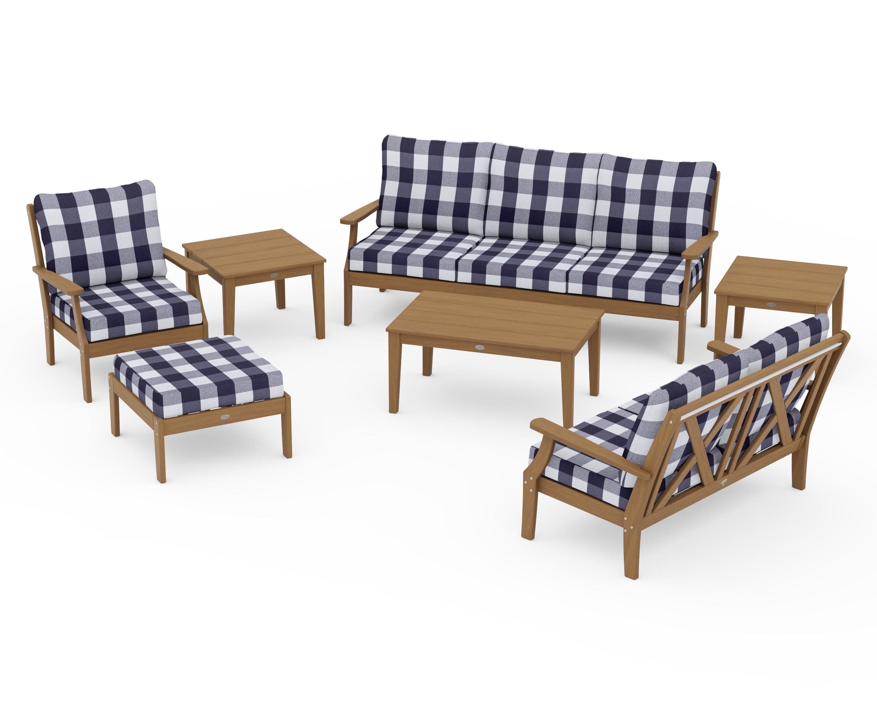 Braxton 7-Piece Deep Seating Set in Natural / Buffalo Plaid Navy