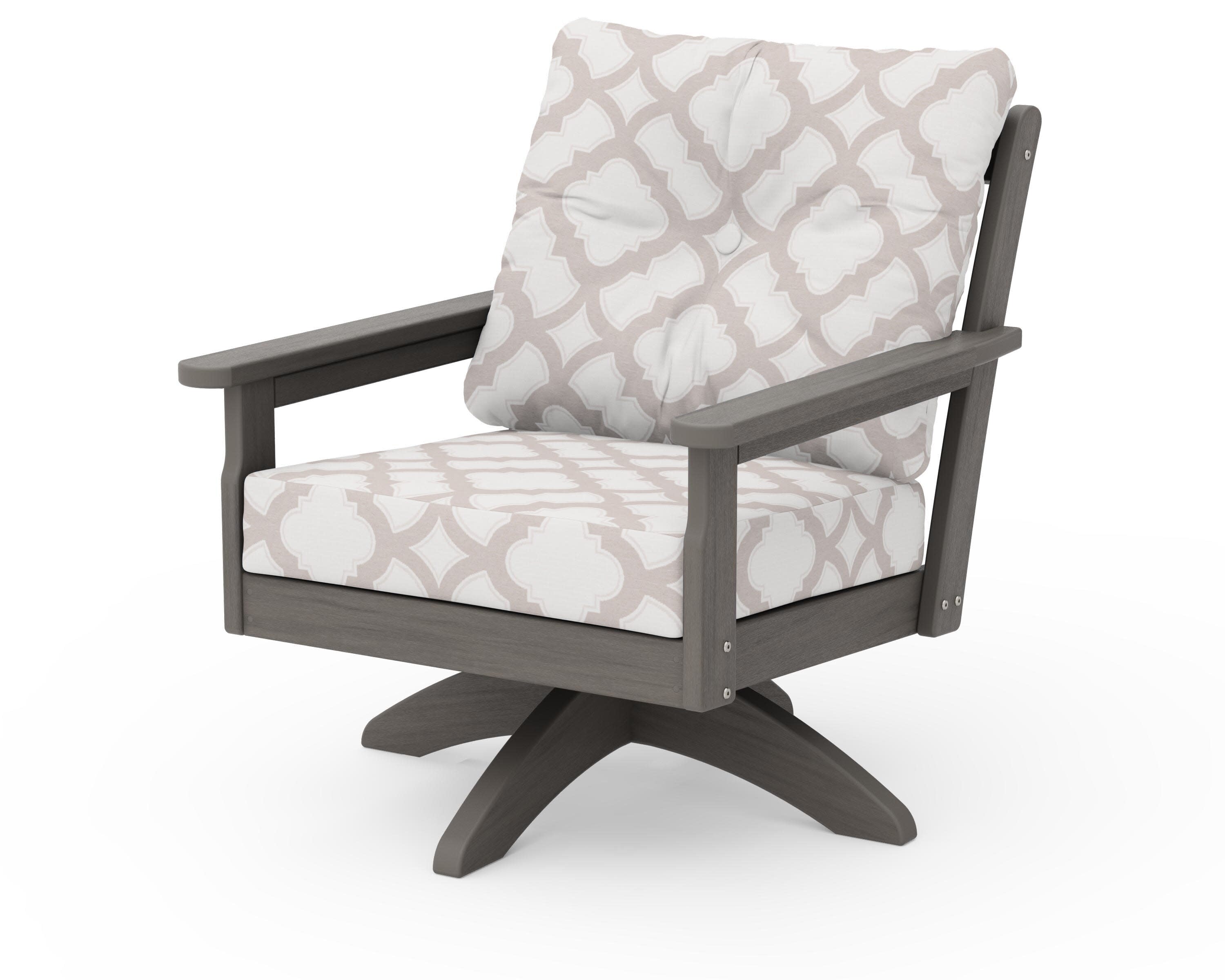 Vineyard Deep Seating Swivel Chair in Driftwood / Trellis Dune Burlap