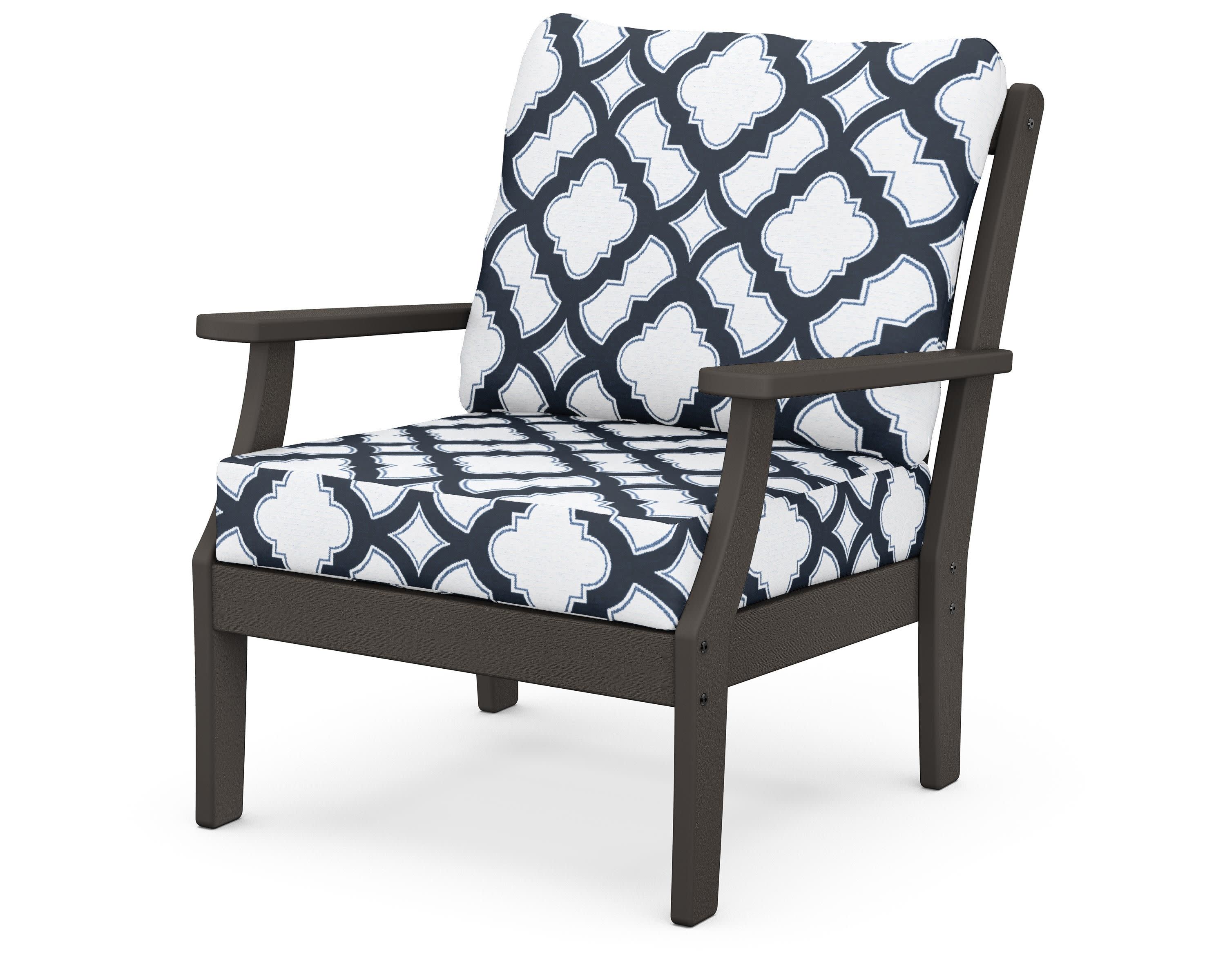Braxton Deep Seating Chair in Vintage Coffee / Trellis Marine Indigo