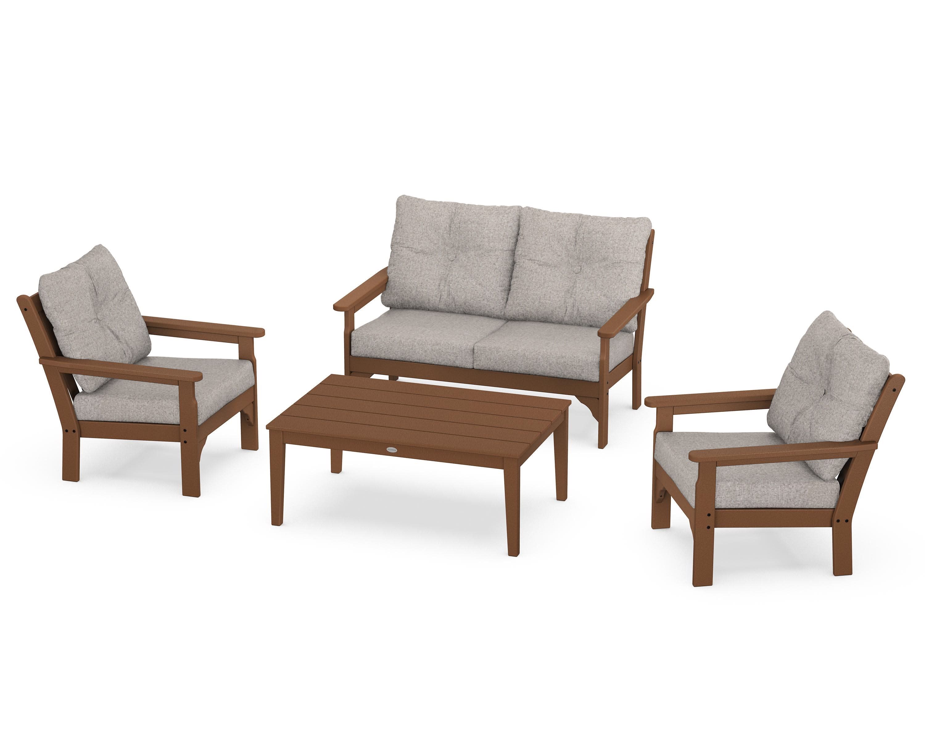 Vineyard 4-Piece Deep Seating Set in Teak / Weathered Tweed