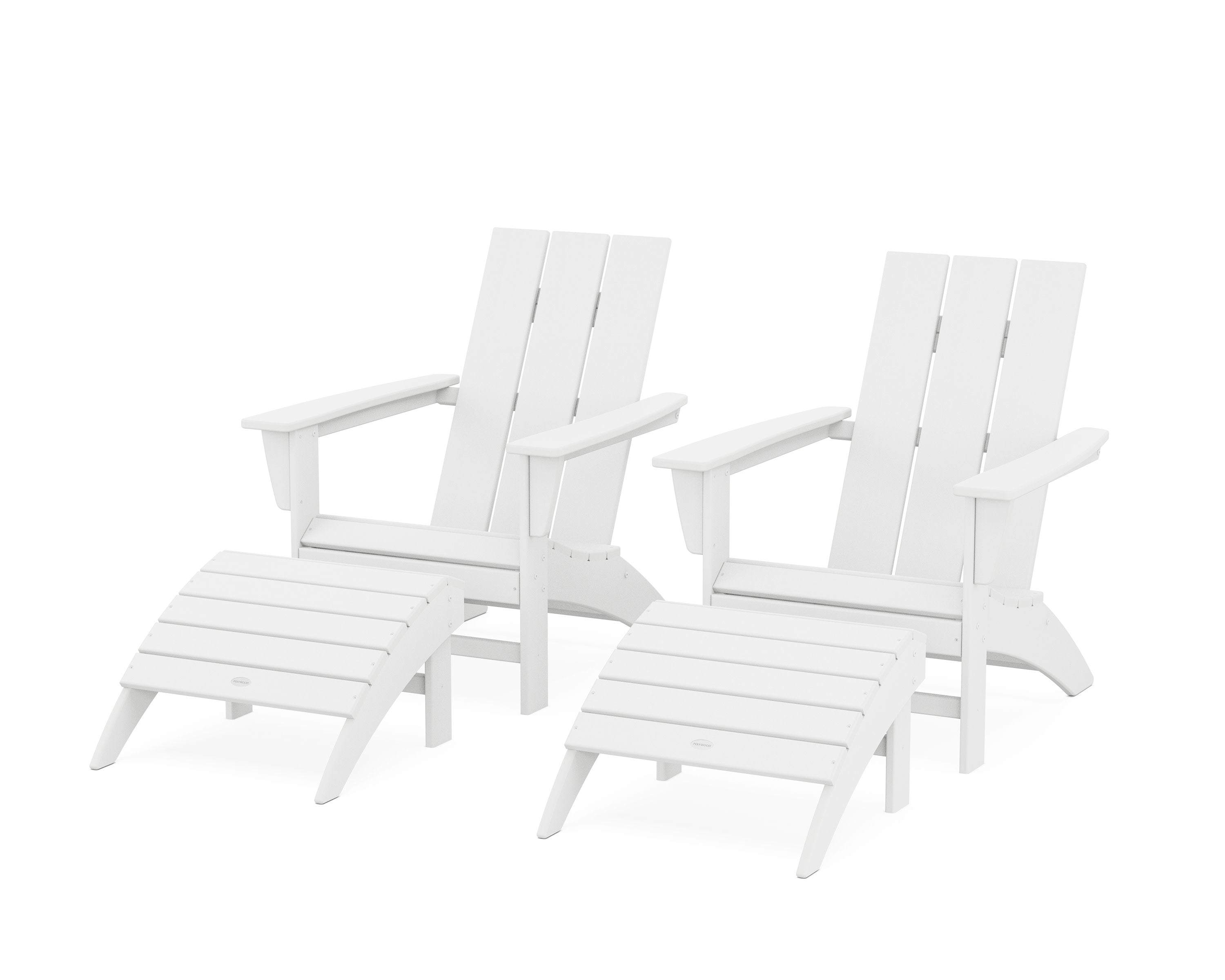 Modern Adirondack Chair 4-Piece Set with Ottomans in White
