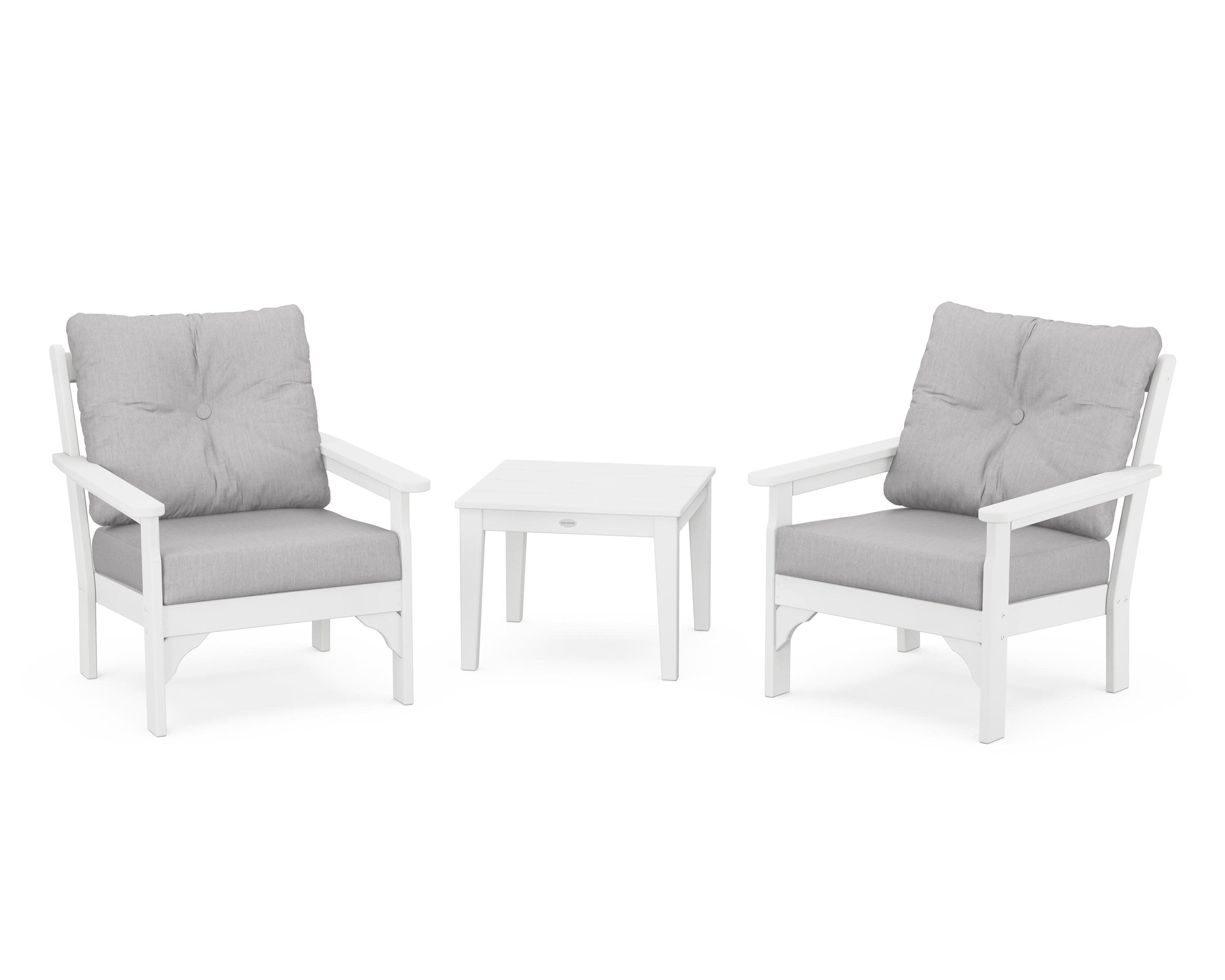 Vineyard 3-Piece Deep Seating Set in White / Granite