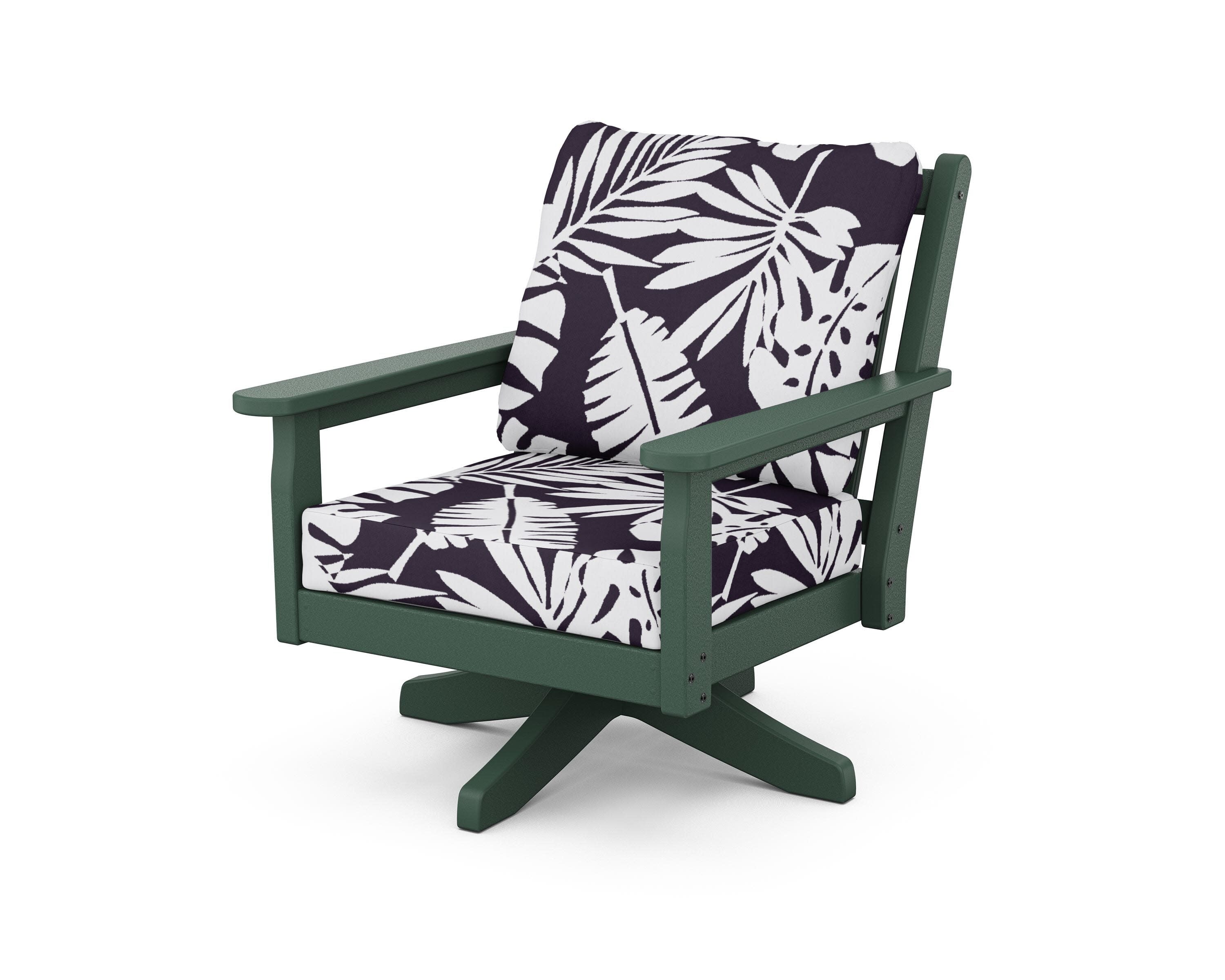 Chippendale Deep Seating Swivel Chair in Green / Leaf Navy