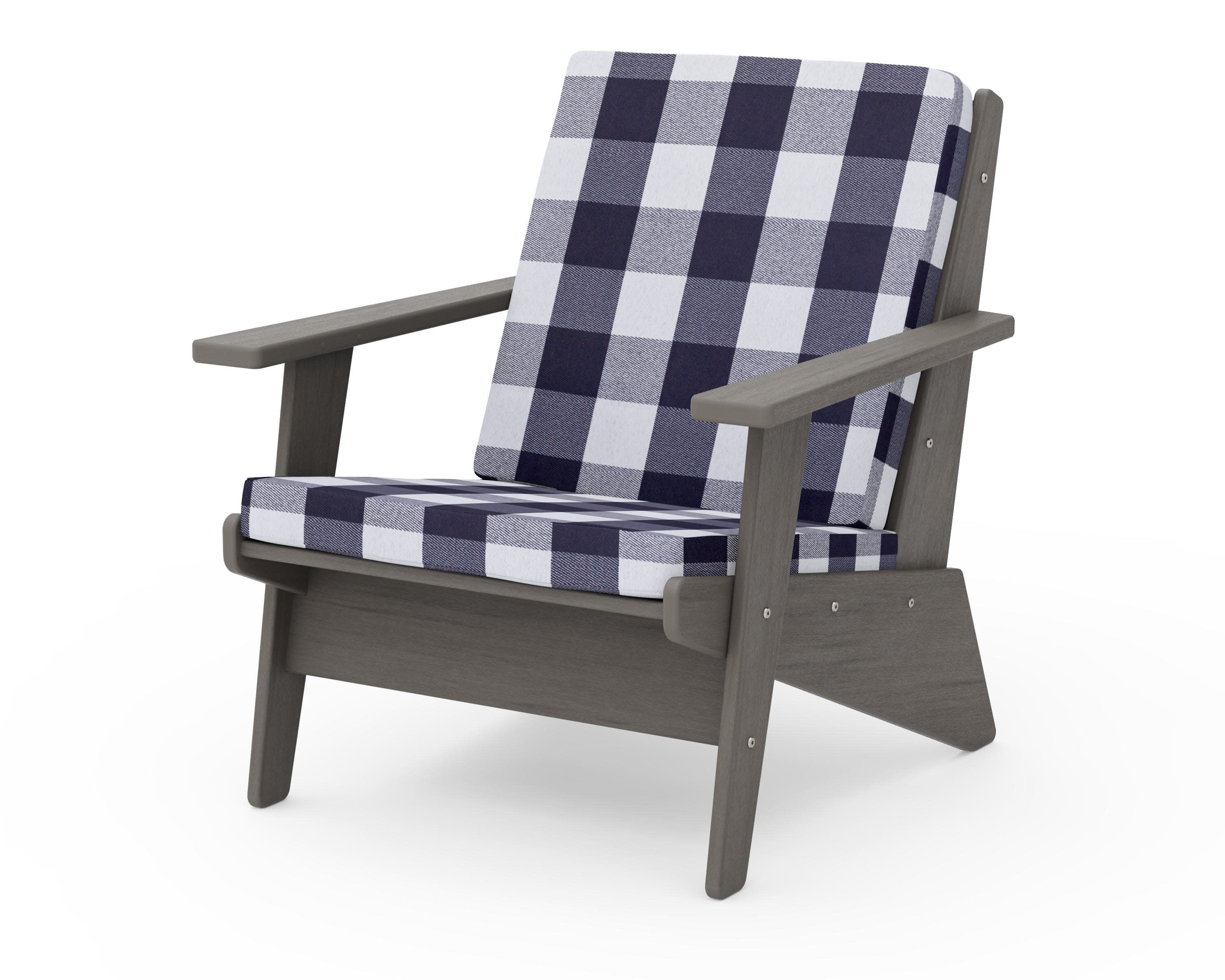 Riviera Modern Lounge Chair in Driftwood / Buffalo Plaid Navy