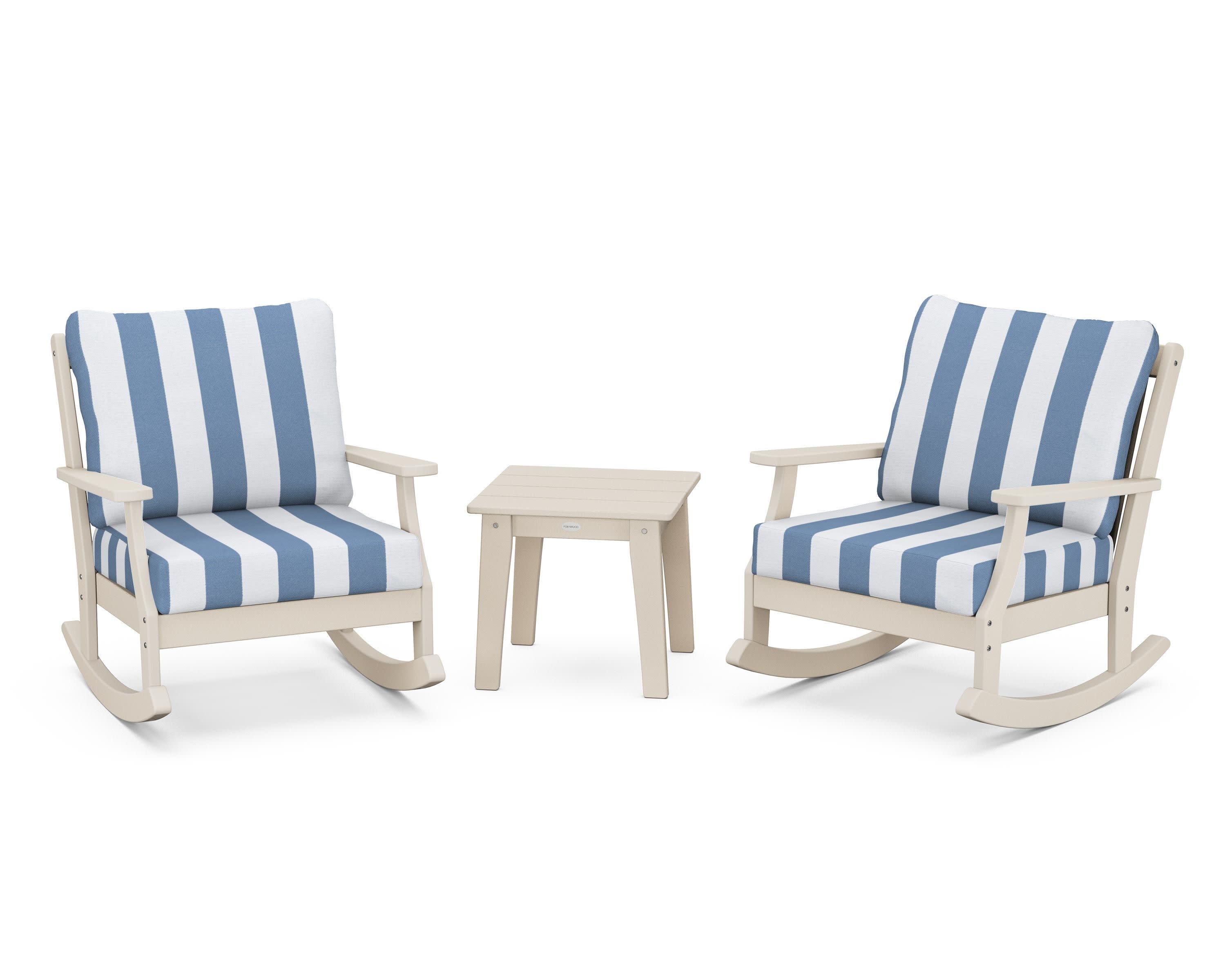 Braxton 3-Piece Deep Seating Rocker Set in Sand / Cabana Stripe Sky Blue