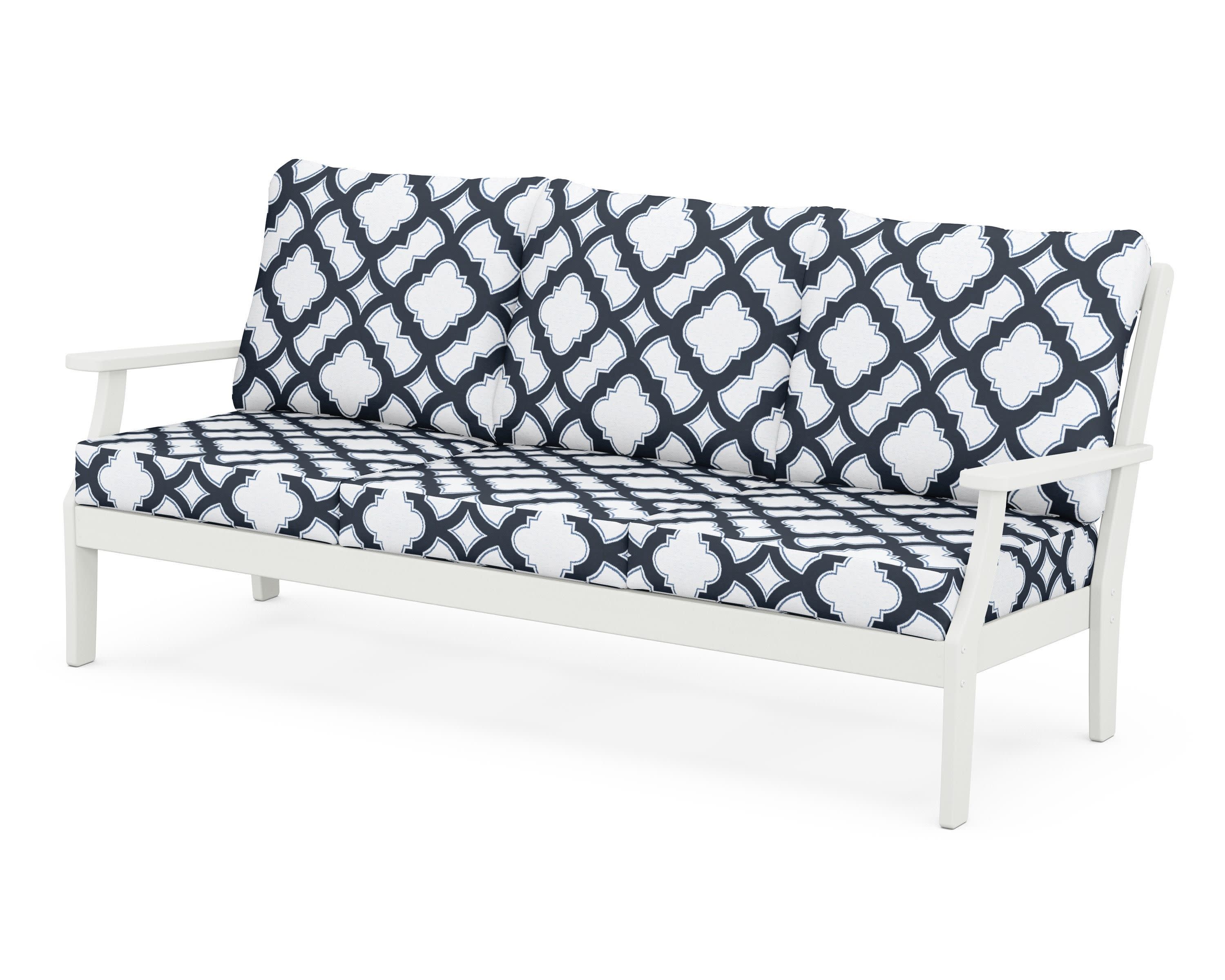 Braxton Deep Seating Sofa in Vintage White / Trellis Marine Indigo