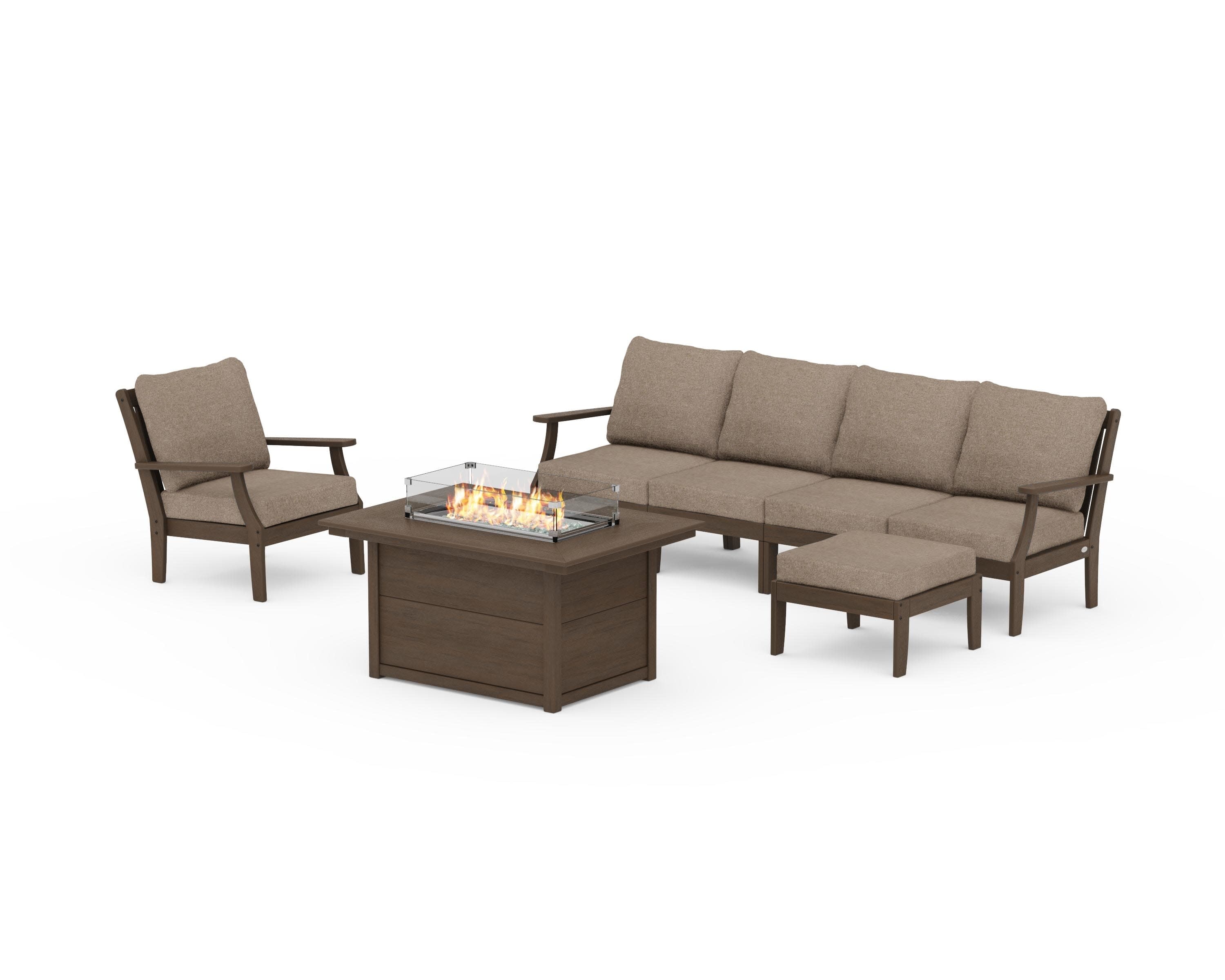 Braxton Sectional Lounge and Fire Pit Set in Kona / Spiced Burlap