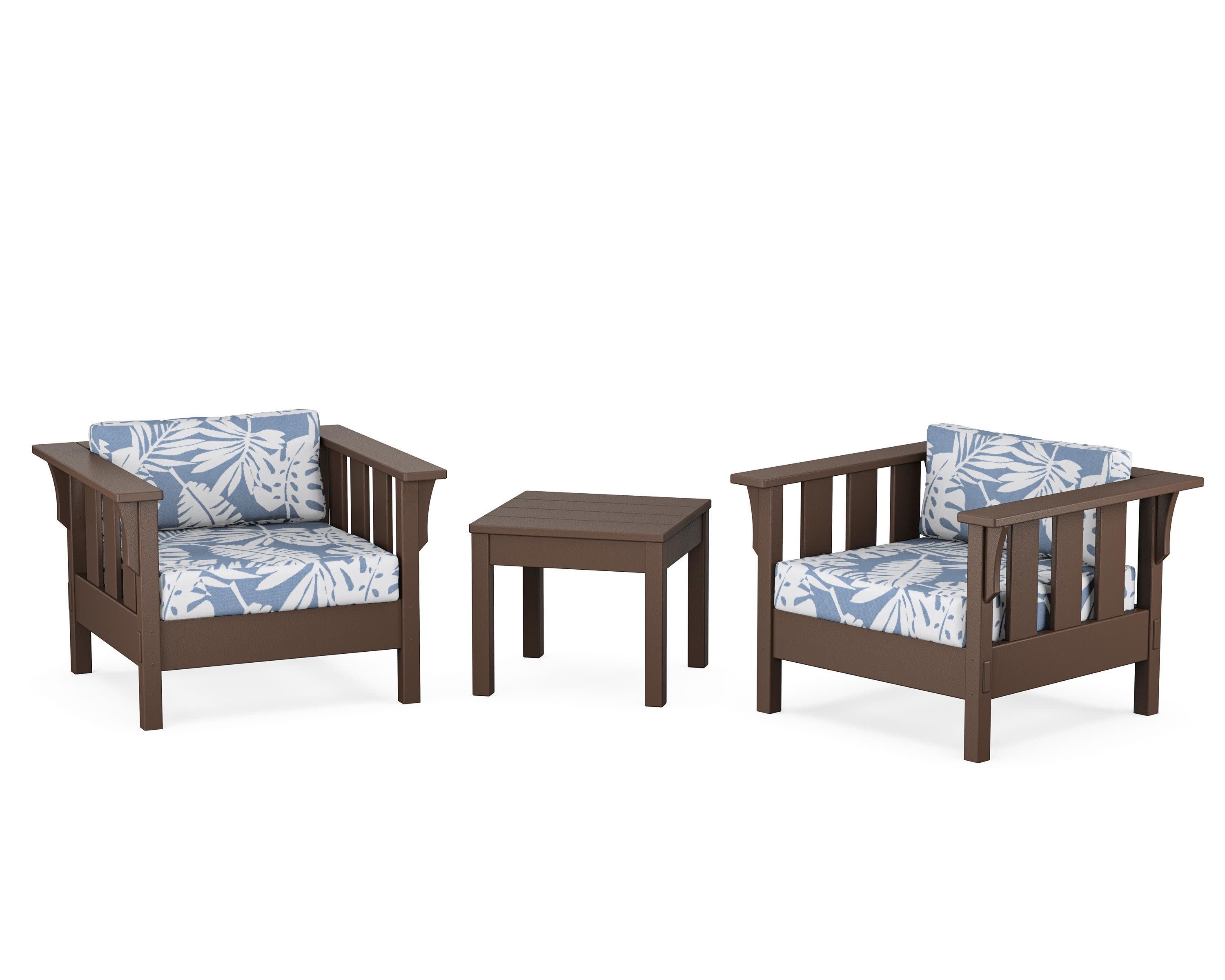 Acadia 3-Piece Deep Seating Set in Mahogany / Leaf Sky Blue