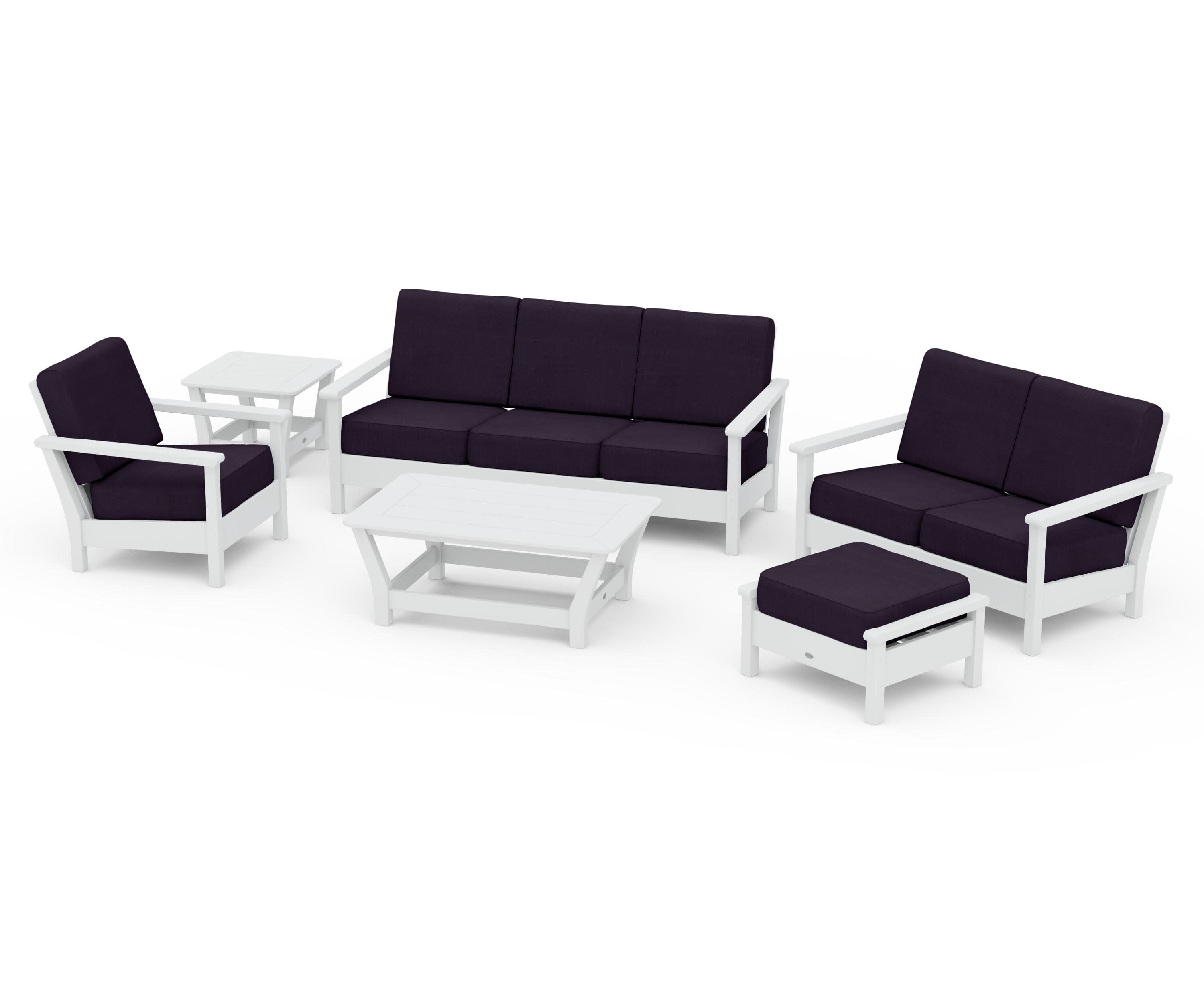 Harbour 6-Piece Outdoor Living Set in White / Navy Linen