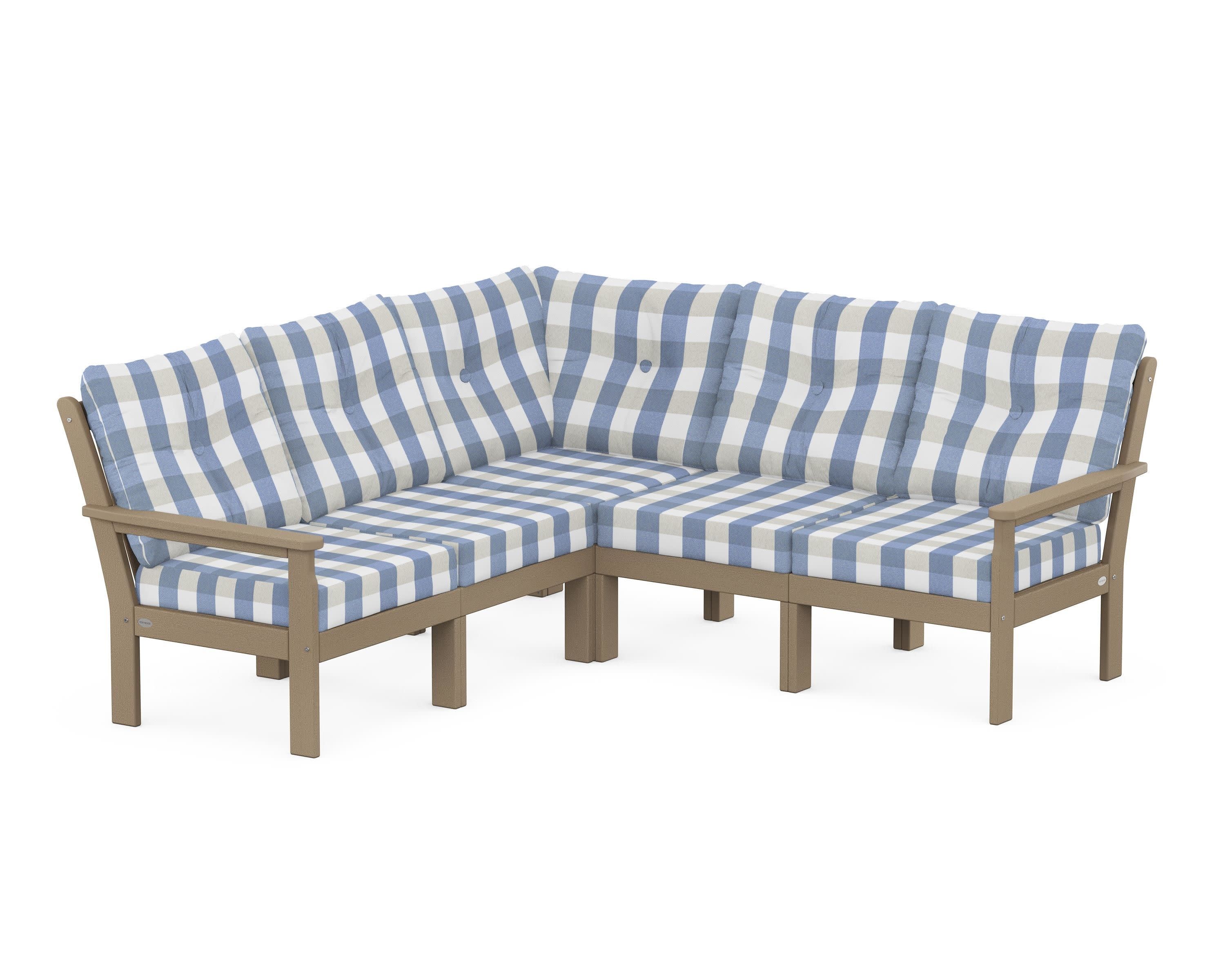 Vineyard 5-Piece Sectional in Vintage Sahara / Buffalo Plaid Sky Blue