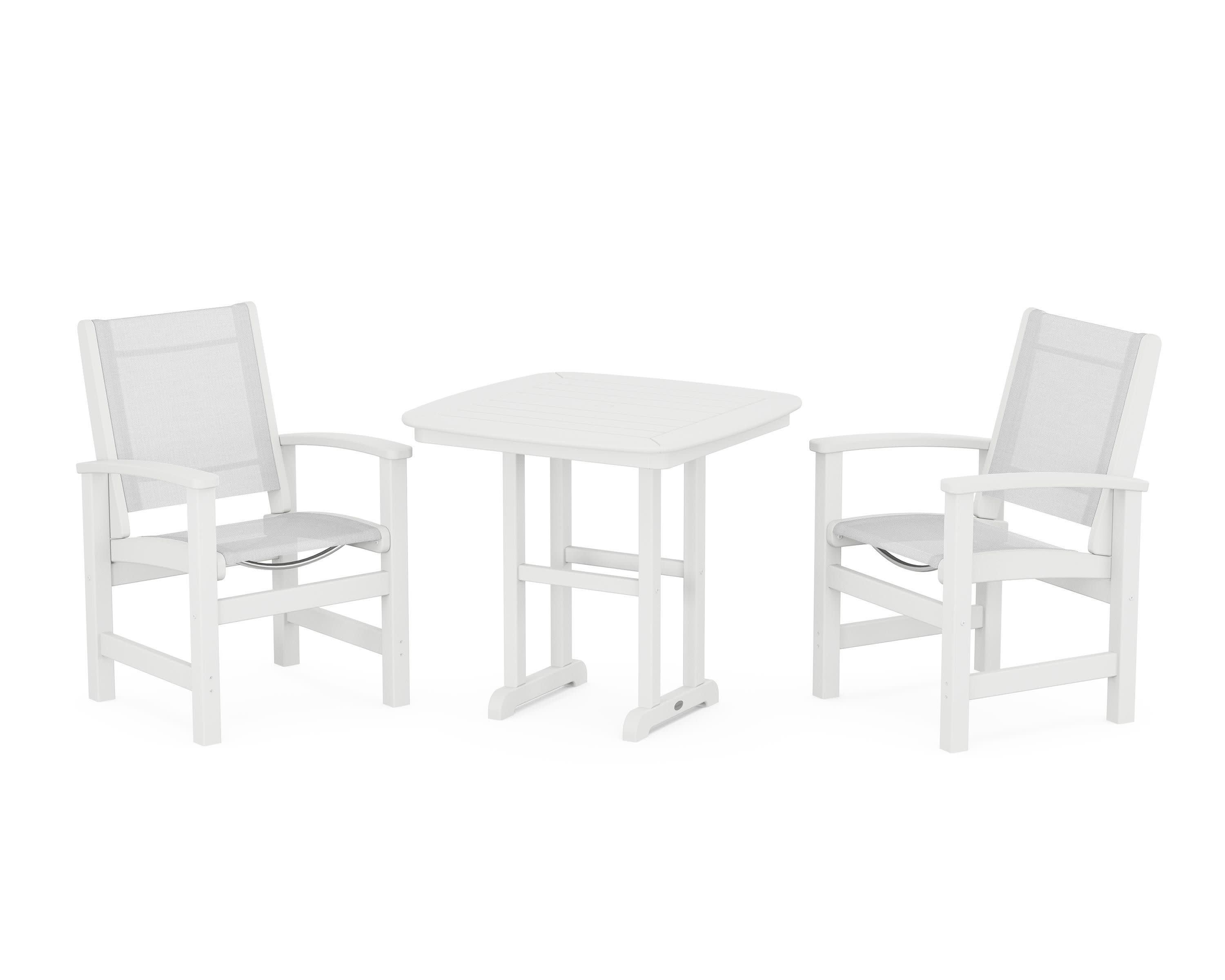 Coastal 3-Piece Dining Set in White / White Sling