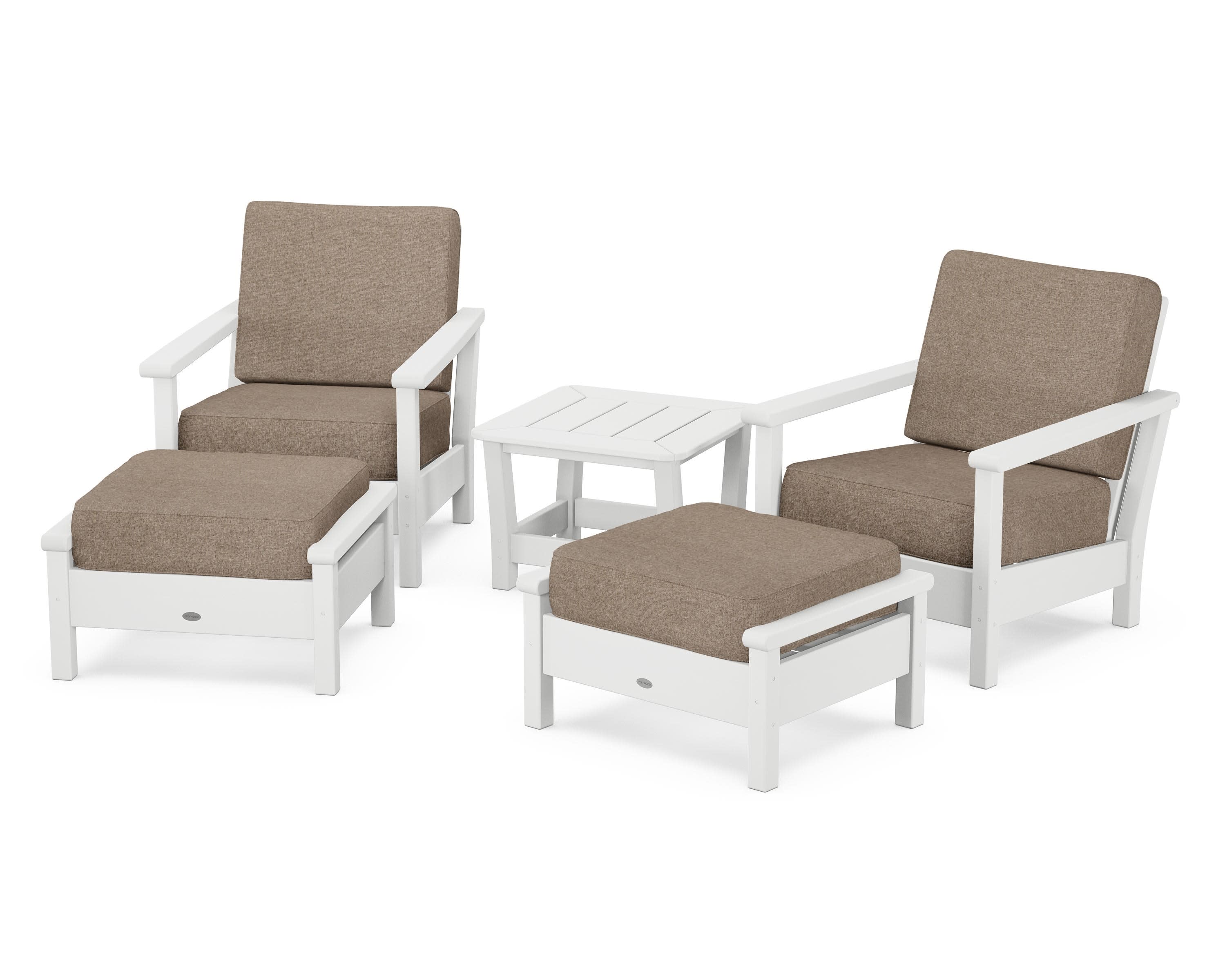 Harbour 5-Piece Deep Seating Chair Set in White / Spiced Burlap