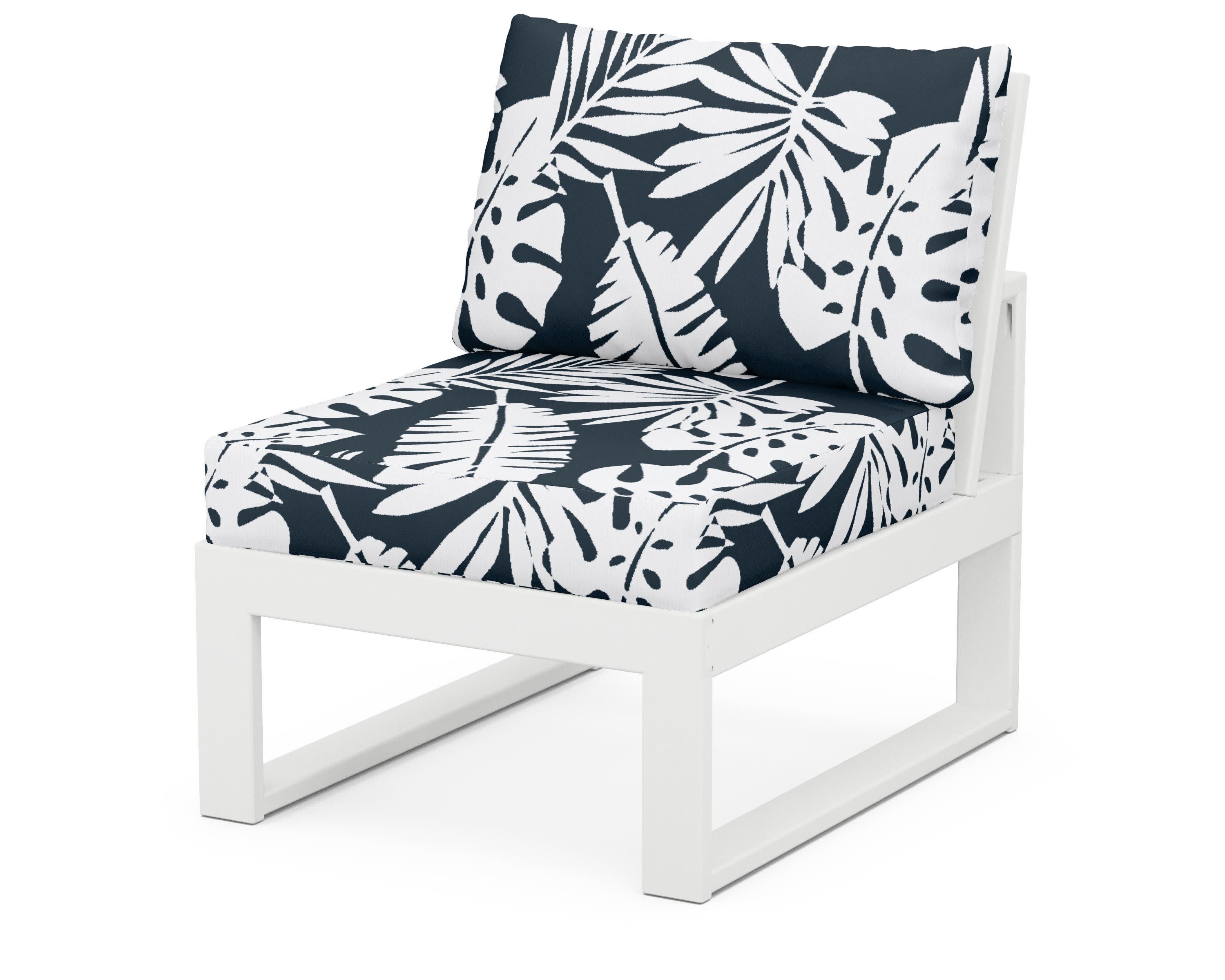 Modular Armless Chair in White / Leaf Marine Indigo