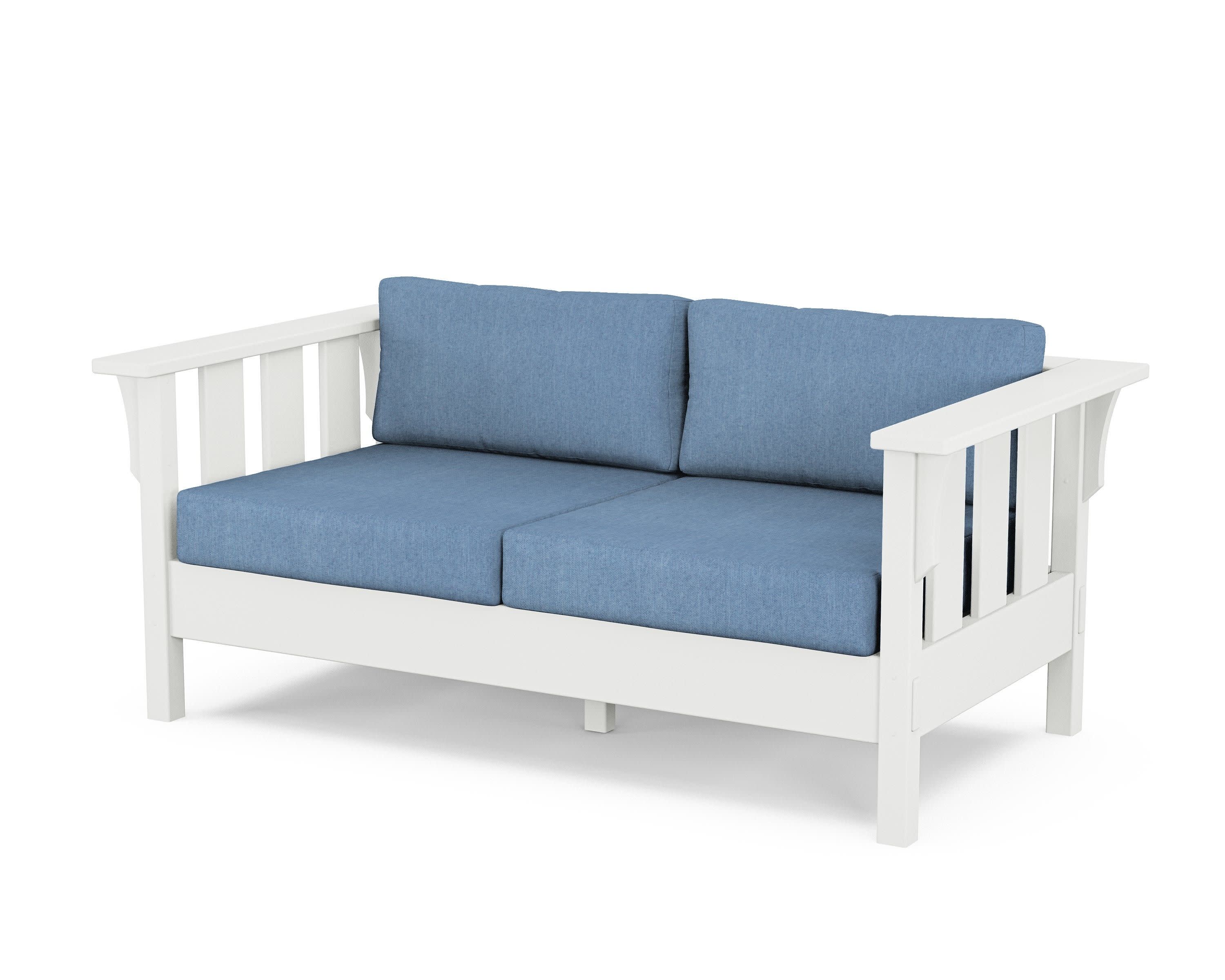 Acadia Deep Seating Loveseat in White / Sky Blue