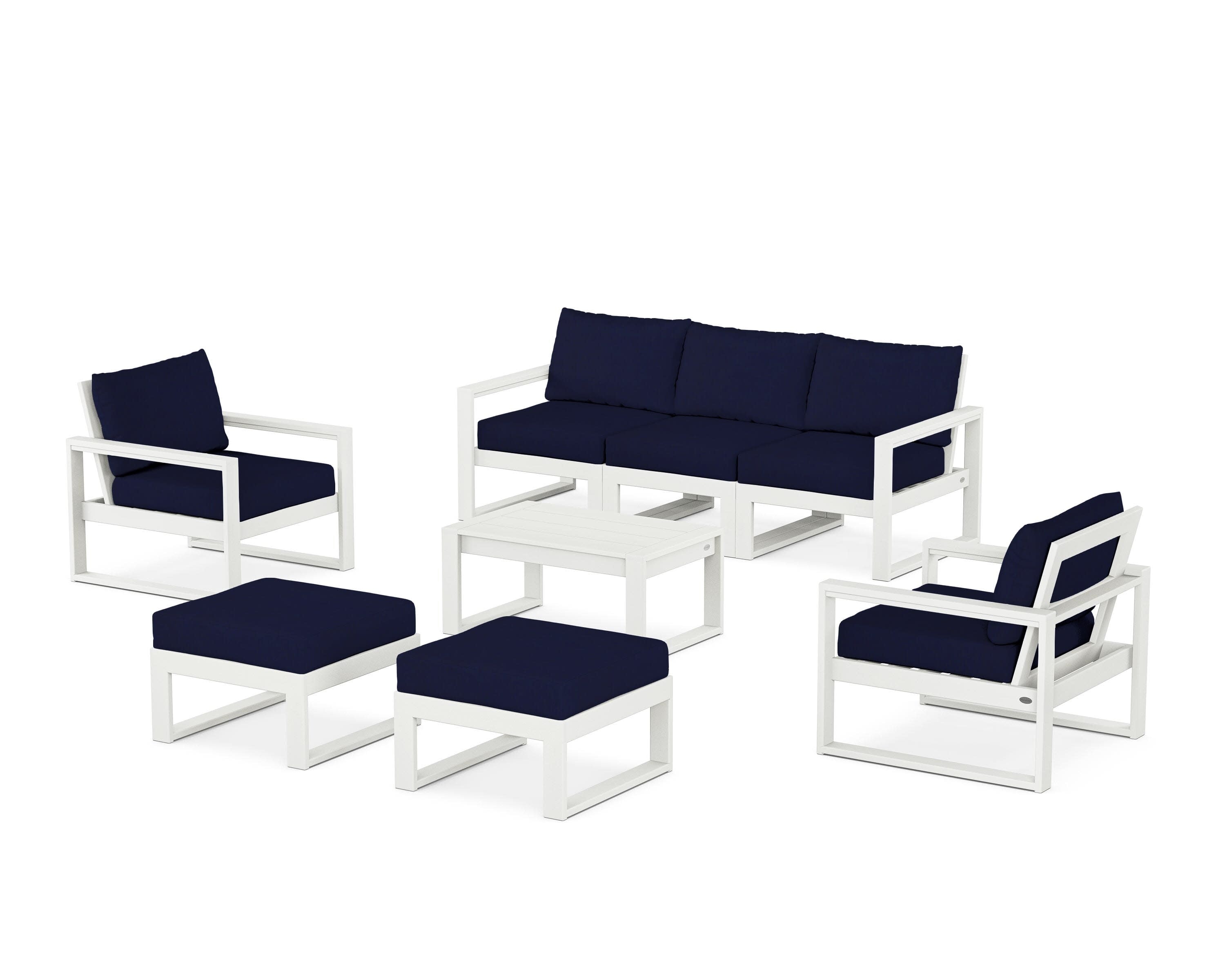 EDGE Sectional 8-Piece Lounge Sofa Set in Vintage White / Navy