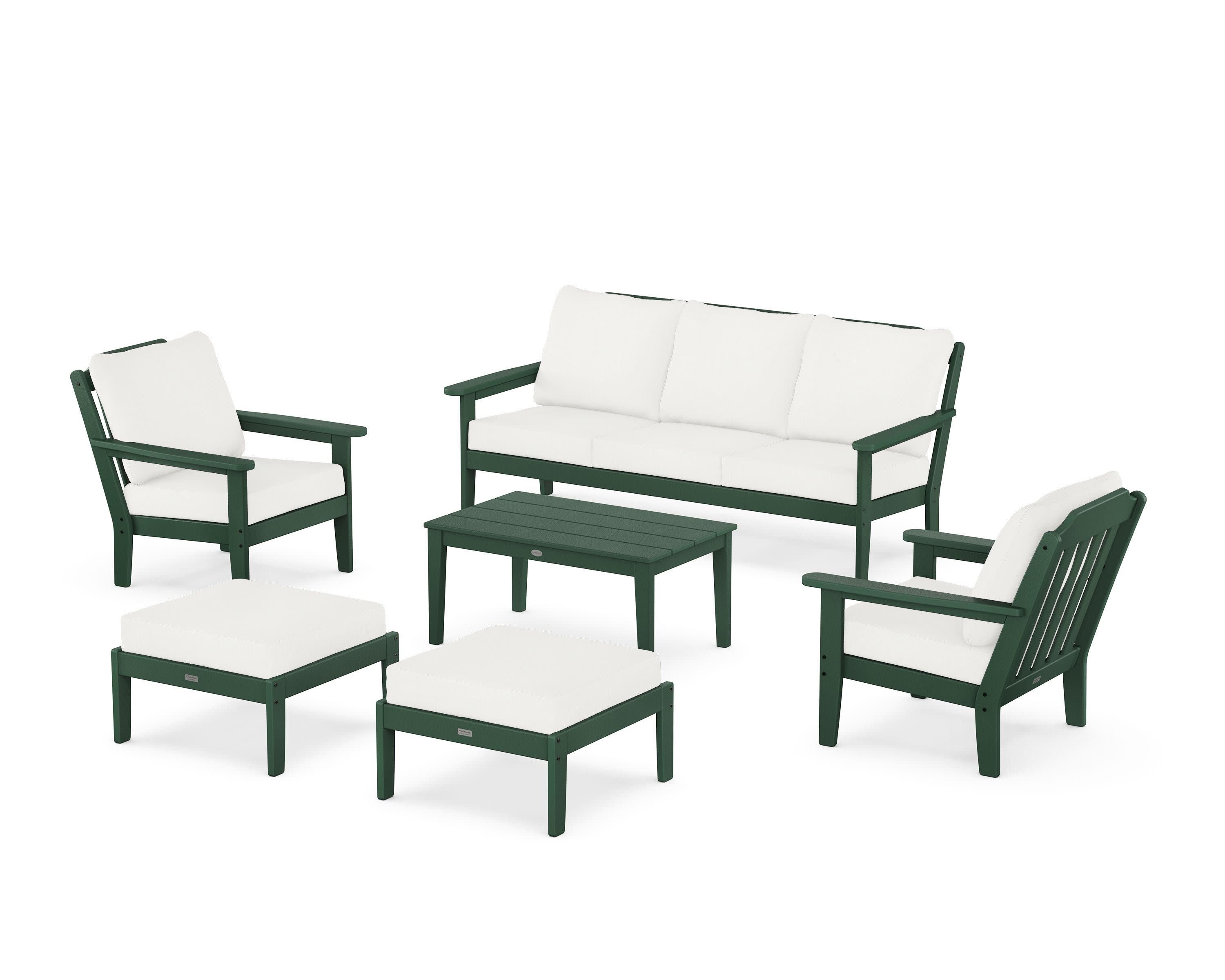 Cottage 6-Piece Lounge Sofa Set in Green / Natural Linen