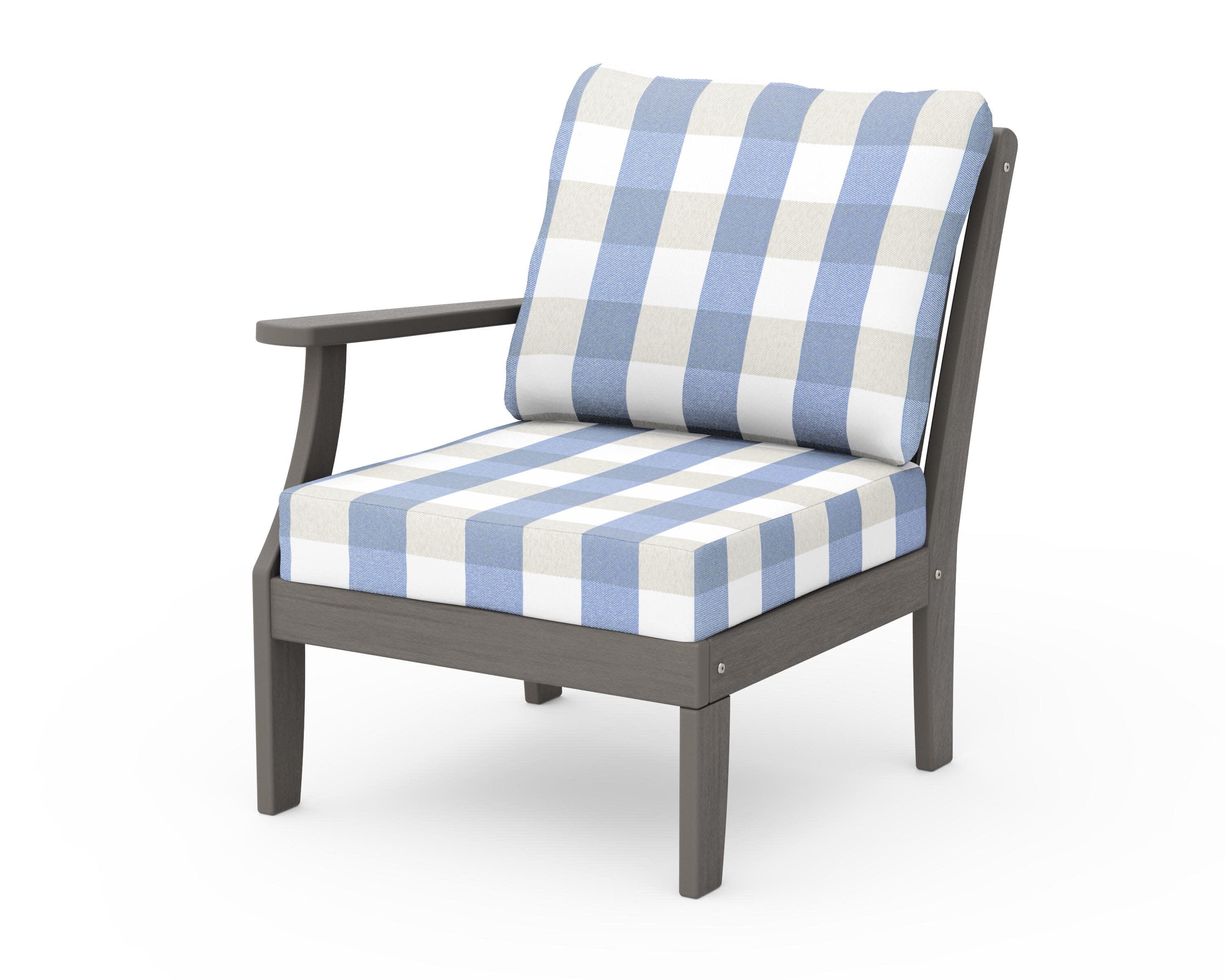 Braxton Modular Left Arm Chair in Driftwood / Buffalo Plaid Sky Blue