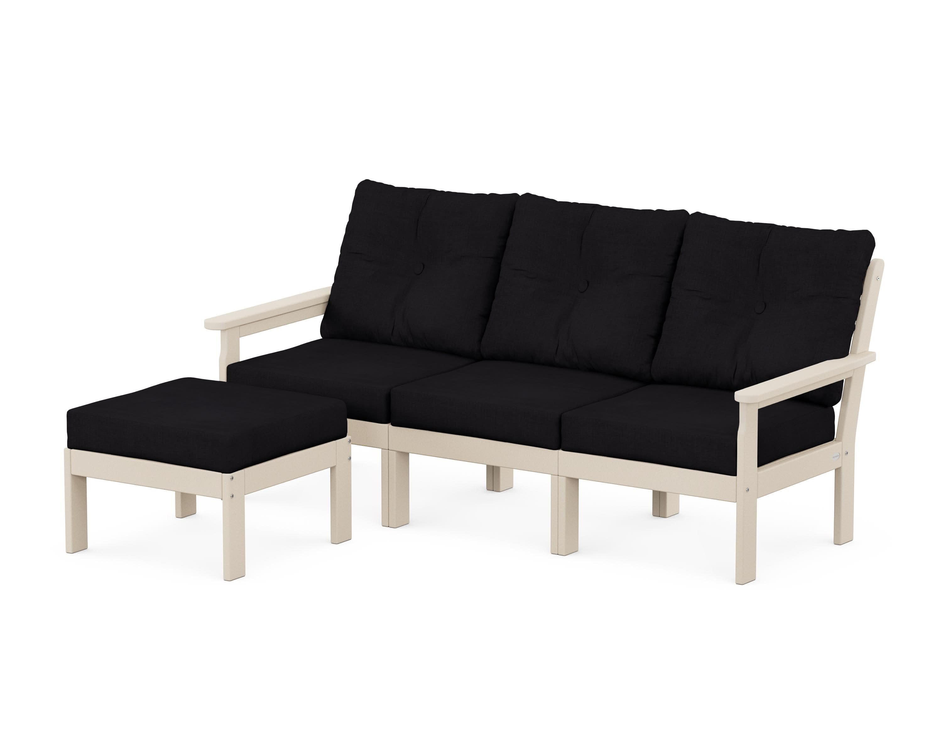 Vineyard 4-Piece Sectional with Ottoman in Sand / Midnight Linen
