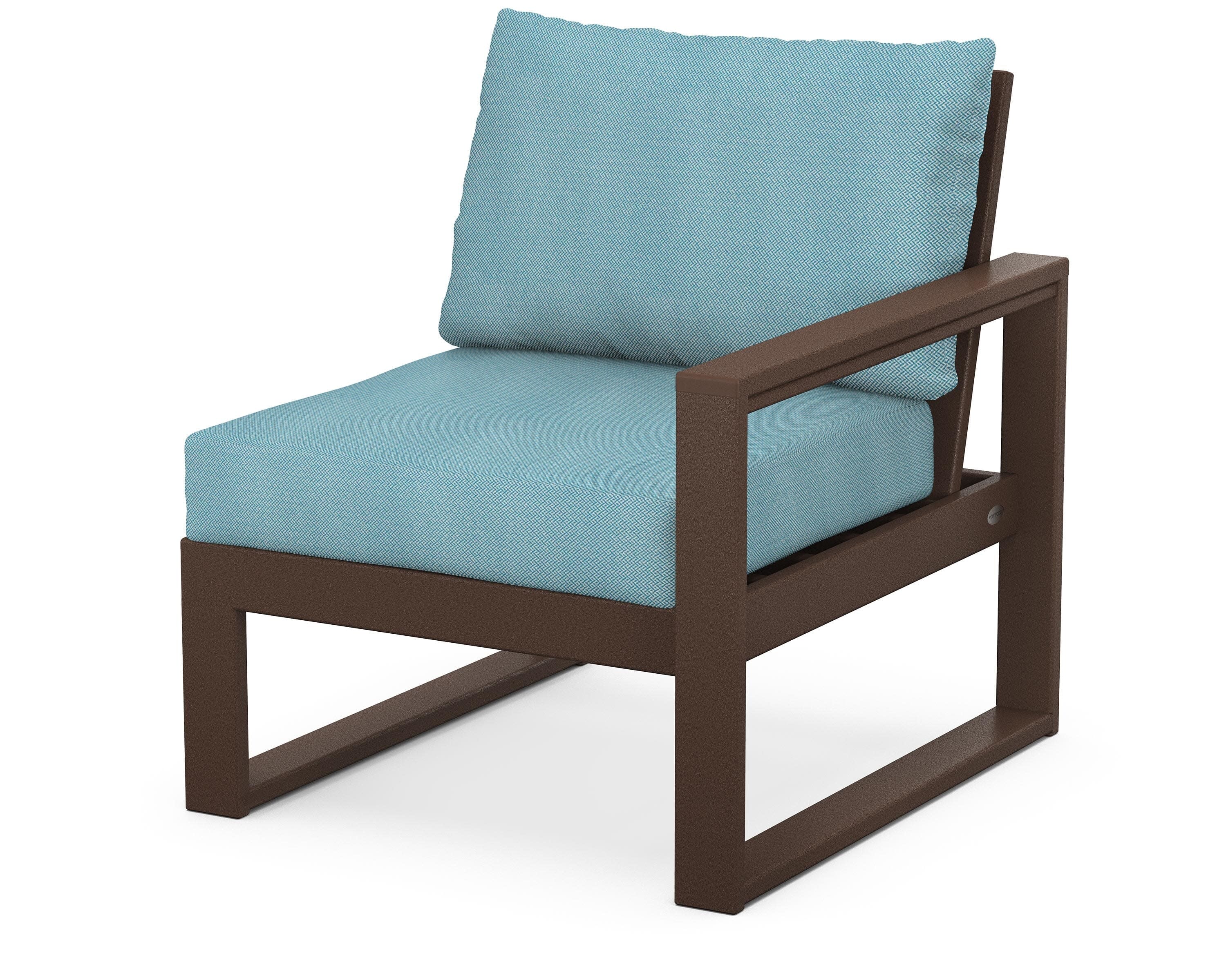 EDGE Modular Right Arm Chair in Mahogany / Lattice Sky Blue
